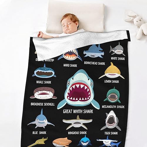 Miniatura 7 de Manta con caras de tiburón, regalos para los amantes de los tiburones, manta de franela suave y cálida para niños, niñas, hombres y mujeres, para