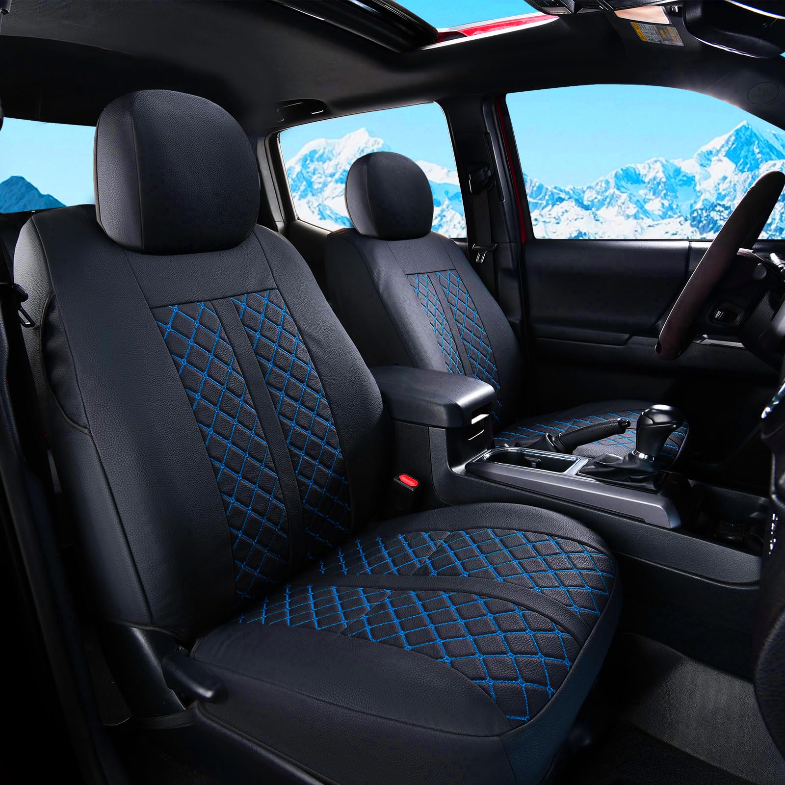 Truckiipa Custom Fit for Toyota Tacoma Seat Covers Front Leather Waterproof Car Seat Covers Fit for 2016-2023 Toyota Tacoma Double Crew Cab, Front Pair, Black&amp;Blue