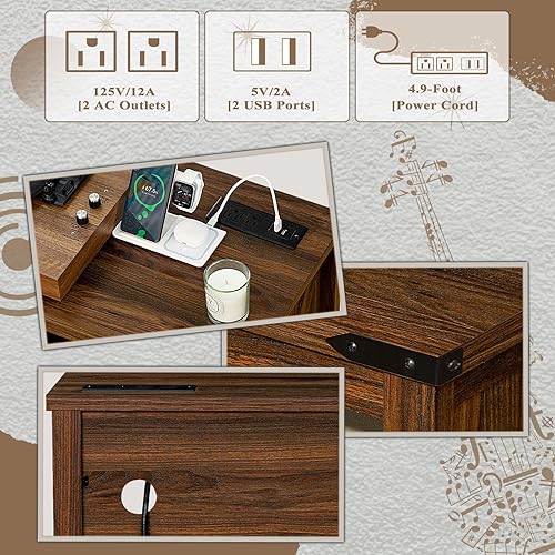 Miniatura 9 de Soporte grande para tocadiscos con estación de carga y luces LED, gabinete de almacenamiento de discos de vinilo con capacidad para hasta 230