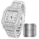 Men’s Watch - The King - 18K Gold/Platinum Plated, 40MM Square Dial, Iced Out Wristband, with Cuban Link Chain Necklace and Bracelet Set Optional, Comes in Giftbox