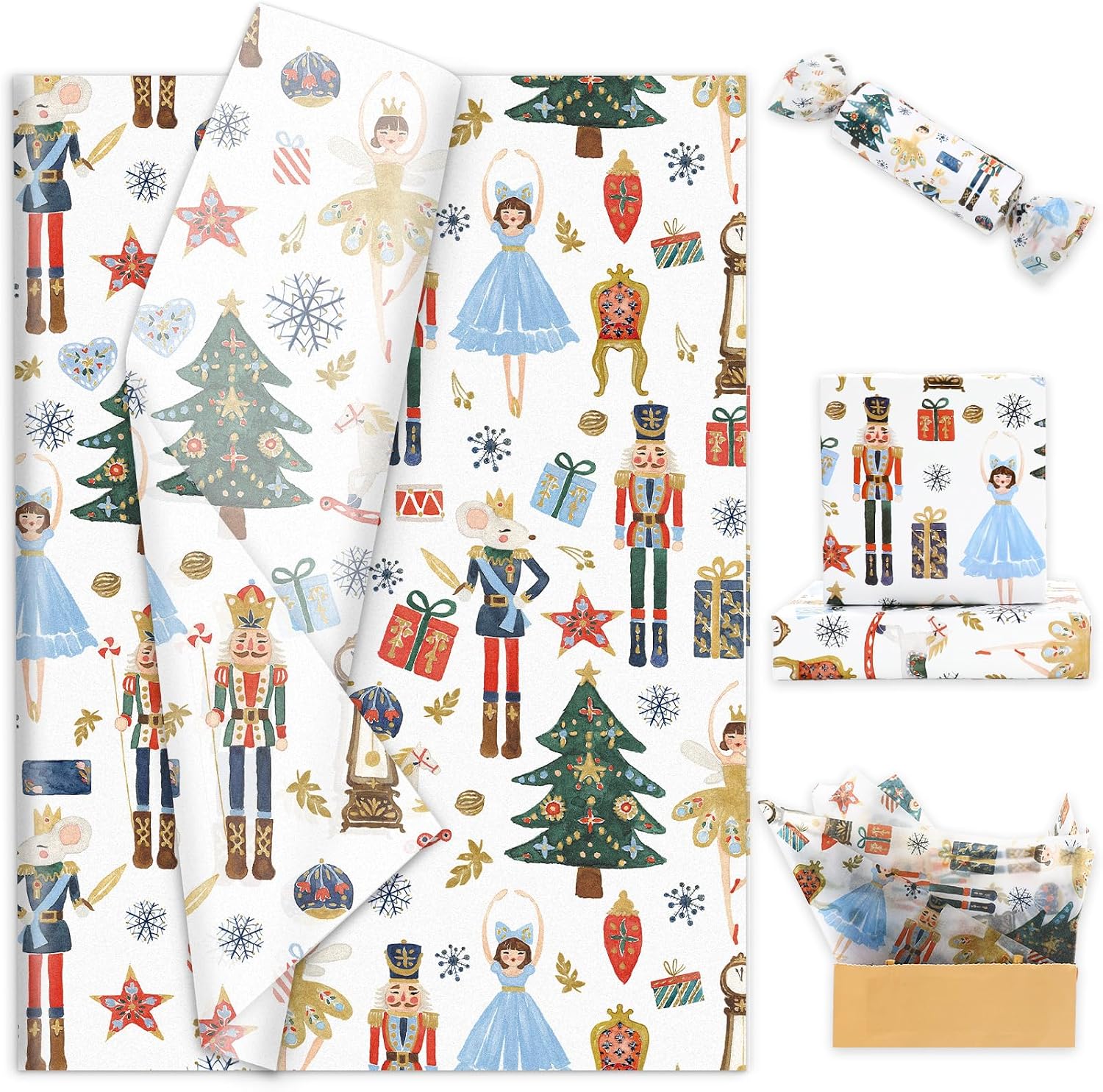 JarThenaAMCS 100 Sheets Christmas Tissue Paper Nutcracker Gift Wrapping Paper for DIY Arts Crafts Xmas Holiday Birthday Party, 14 x 20 Inch