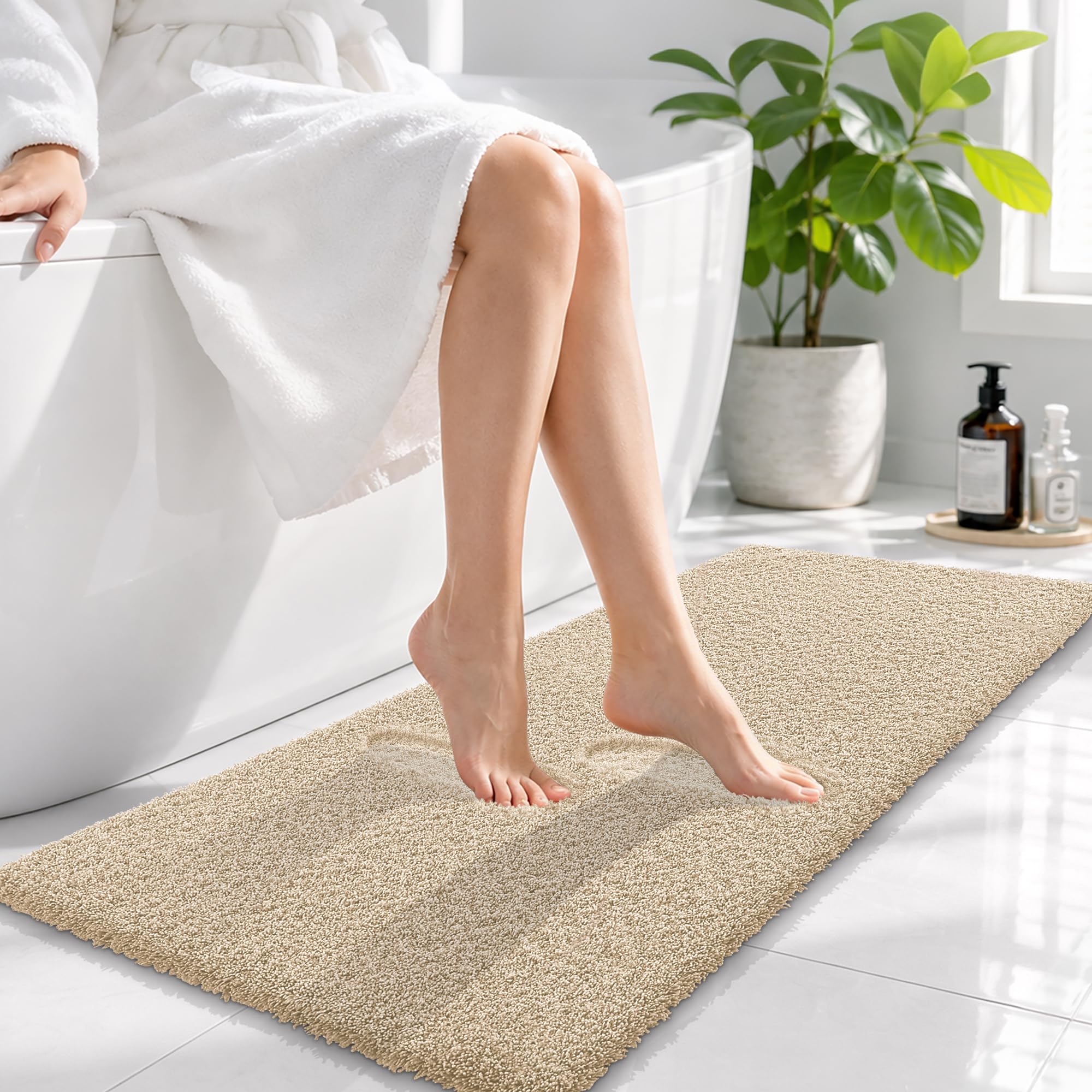 OLANLY Microfiber Bathroom Runner Rugs 47x17, Soft Absorbent Bath Mat, Sand
