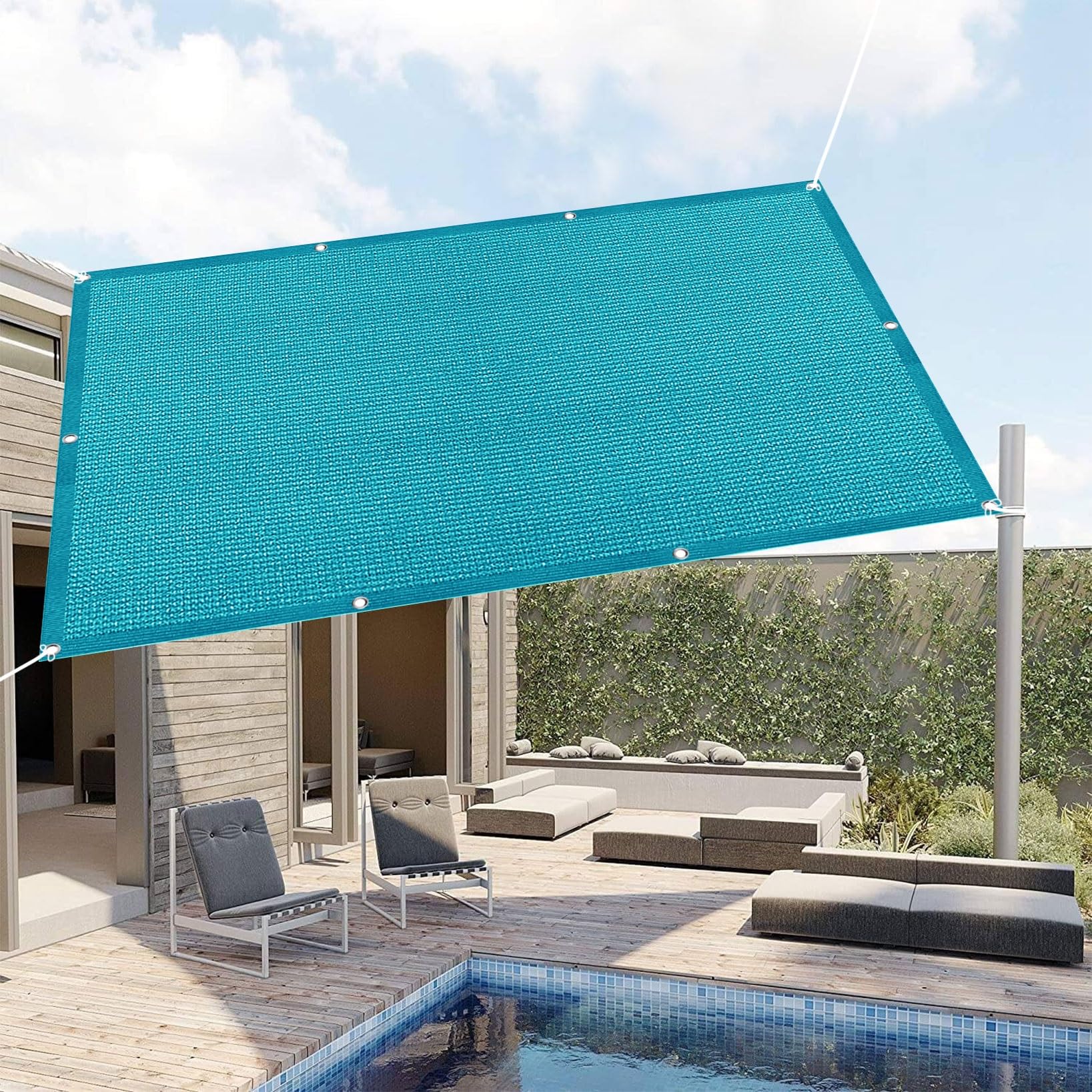 Voile ombrage rectangulaire extérieur pour jardin et terrasse bleu ciel