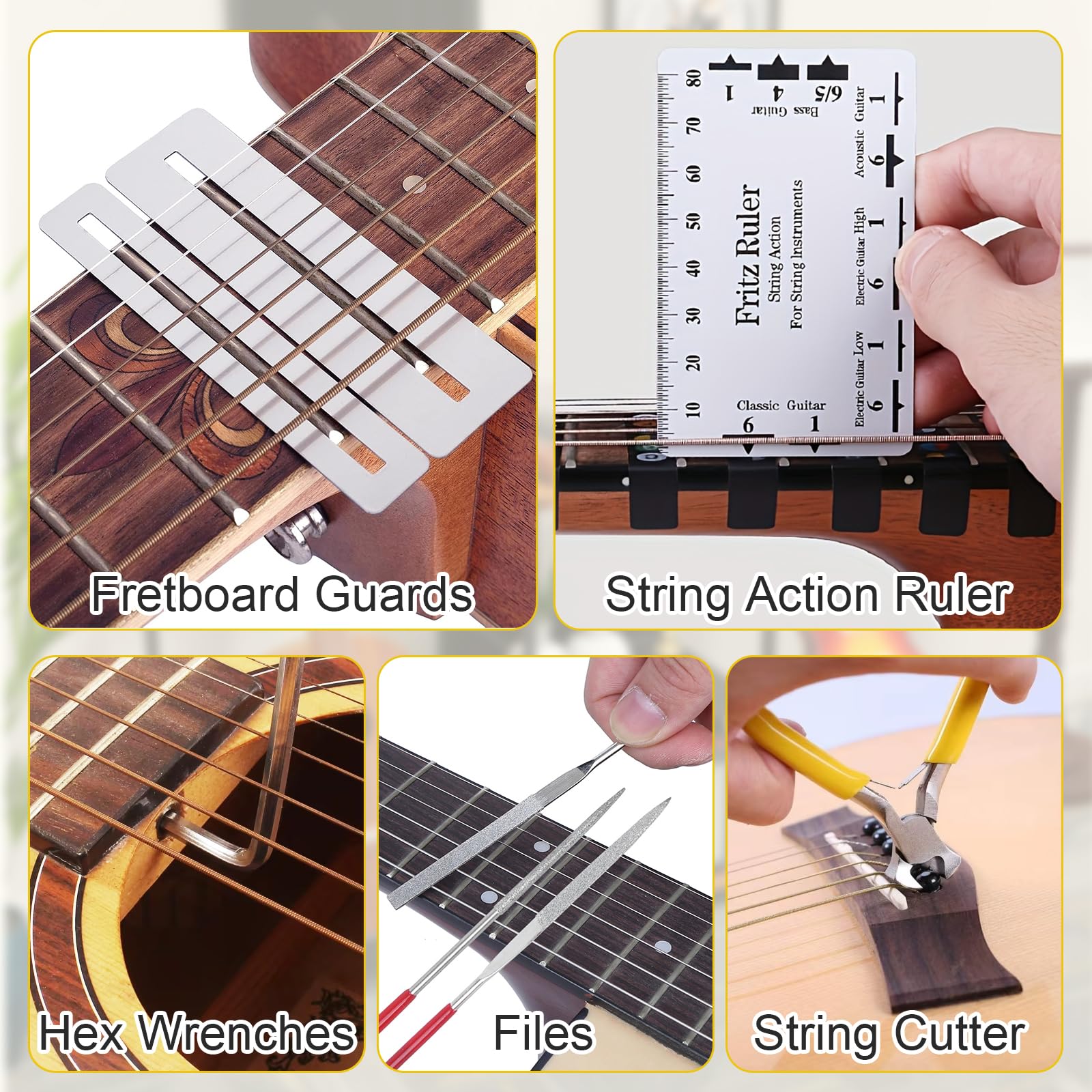 PopuLike 61Pcs Guitar Maintenance Kit with Picks, Guitar Accessories for Acoustic Electric, Bass Guitars - Image 4
