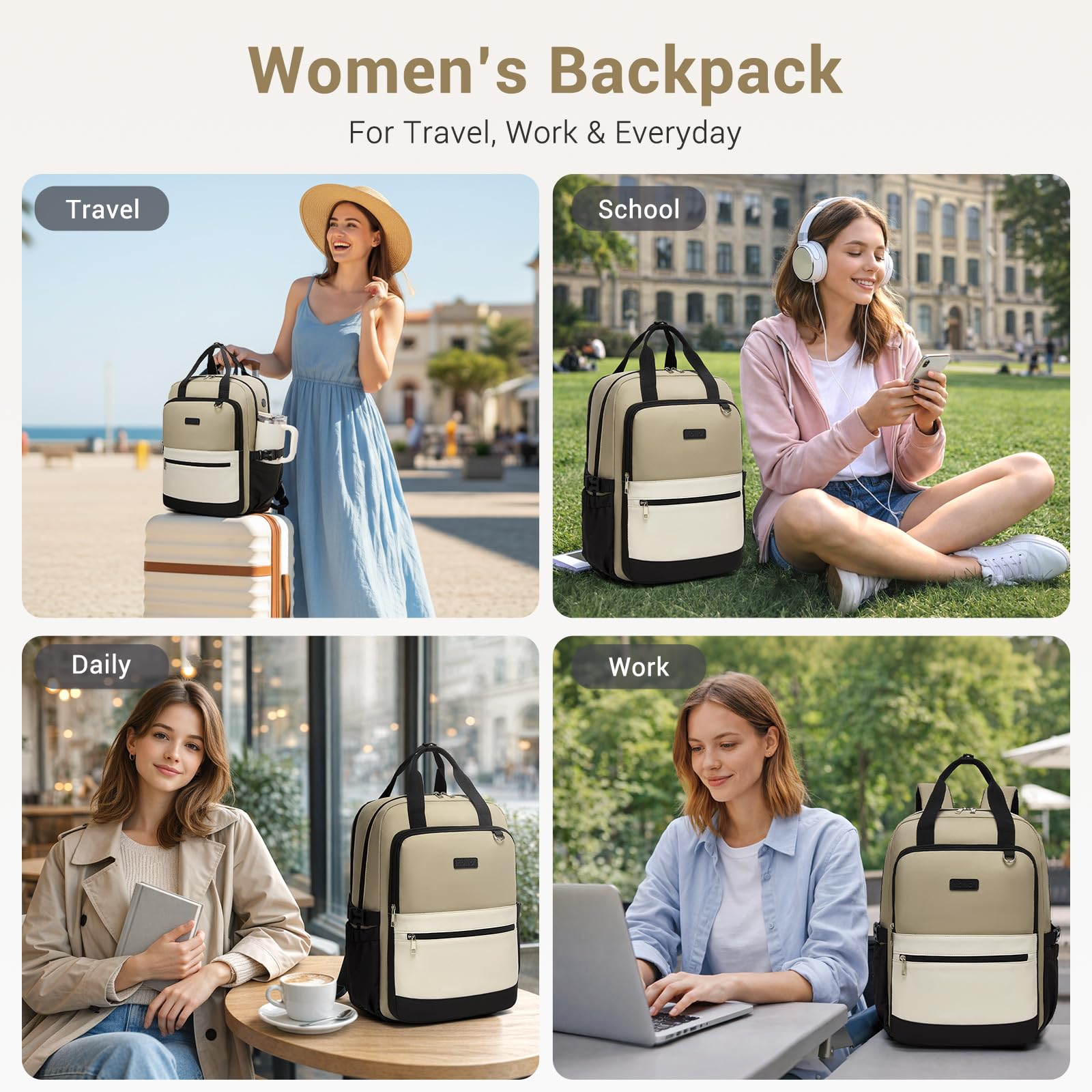 Kono Laptop Backpack Womens with Pouch Pocket for Large Capacity Cup, 15.6 Inch Laptop Bags for Women, Travel Backpack Water Resistant Large Rucksack for Work Business School College Teacher Girls — view 6