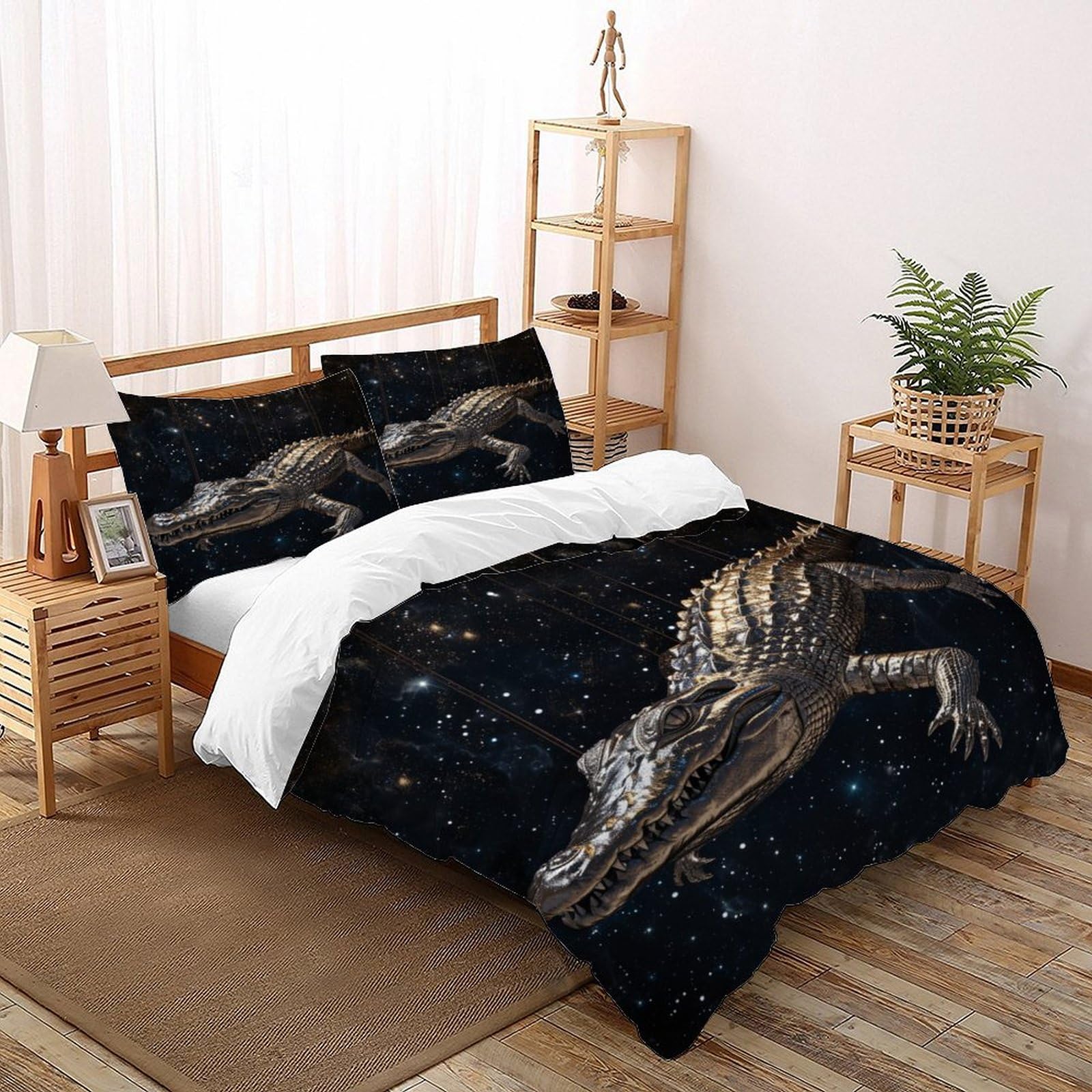 Housse de couette crocodile sous un ciel étoilé pour une chambre adulte moderne 200x200