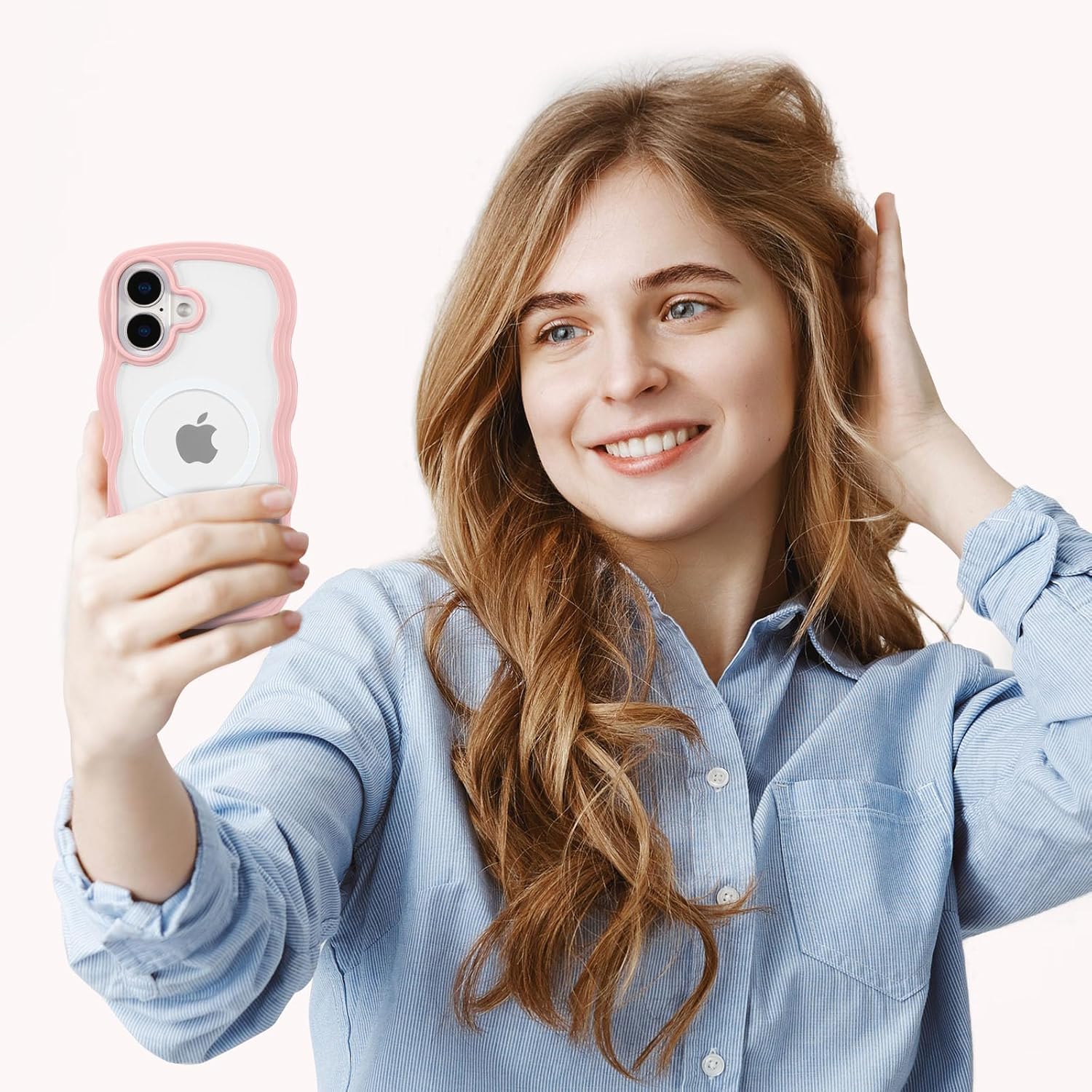 QLTYPRI Magnetic for iPhone 16 Case Compatible with Magsafe, Cute Curly Wave Frame Clear Case for Girls Women, Transparent TPU Bumper Shockproof Protective Phone Cover for iPhone 16 - Pink - Image 7