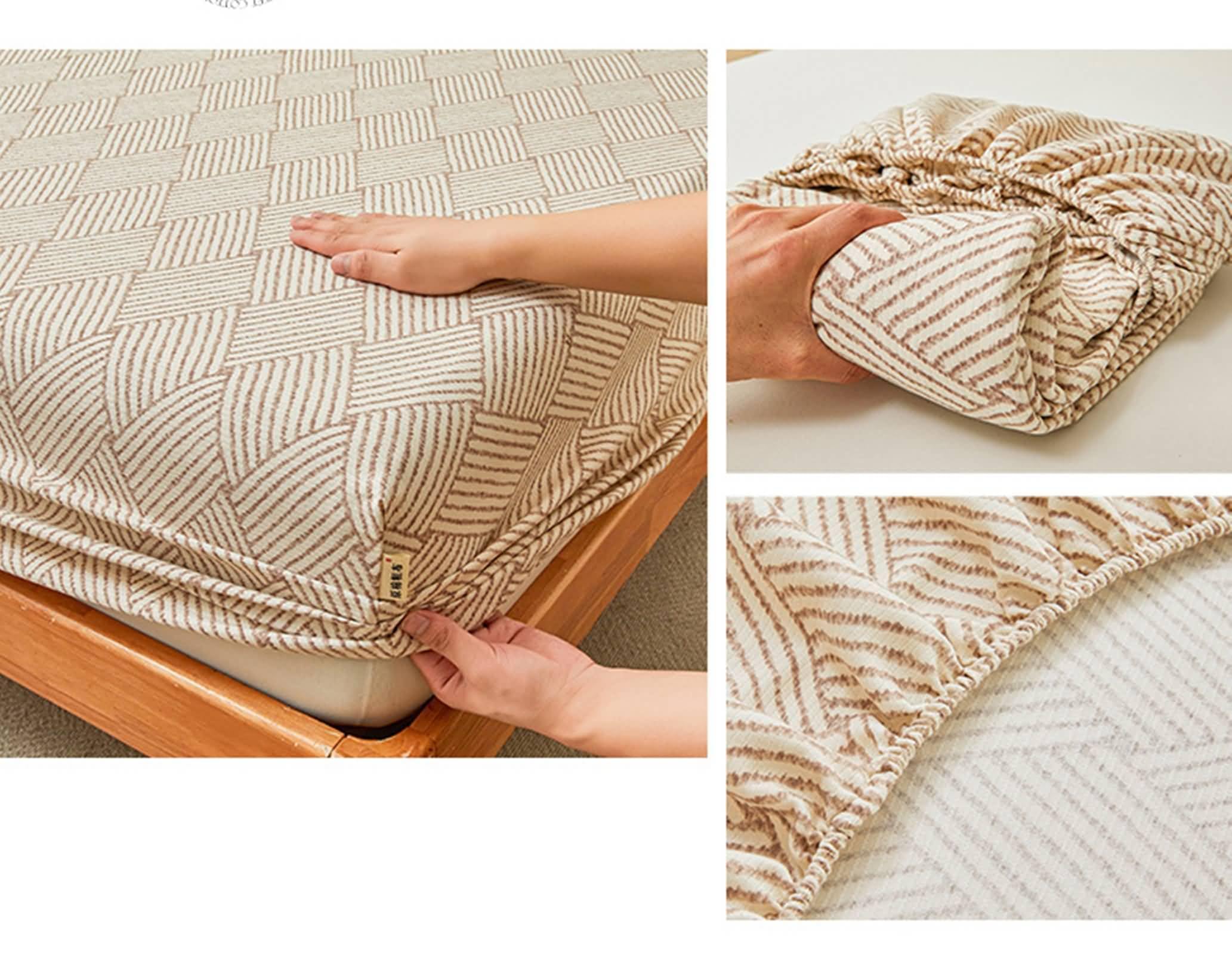 Coprimaterasso con Elastici Matrimoniale e 2 Federe 120x200cm,Lenzuola in Matrimoniale Modello Tessuto Rombos Reticolo Coprimaterasso Singolo Cachi