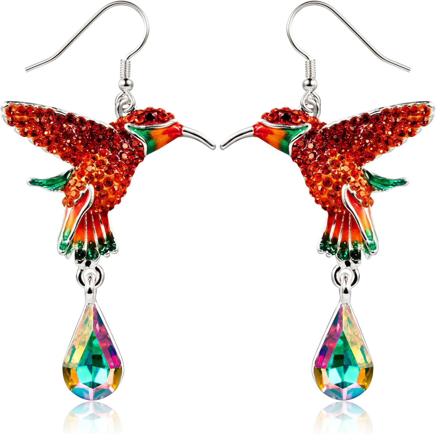 Superchic Cute Hummingbird Sterling Silver Earrings with Crystals Dangle Colorful Gift for Women