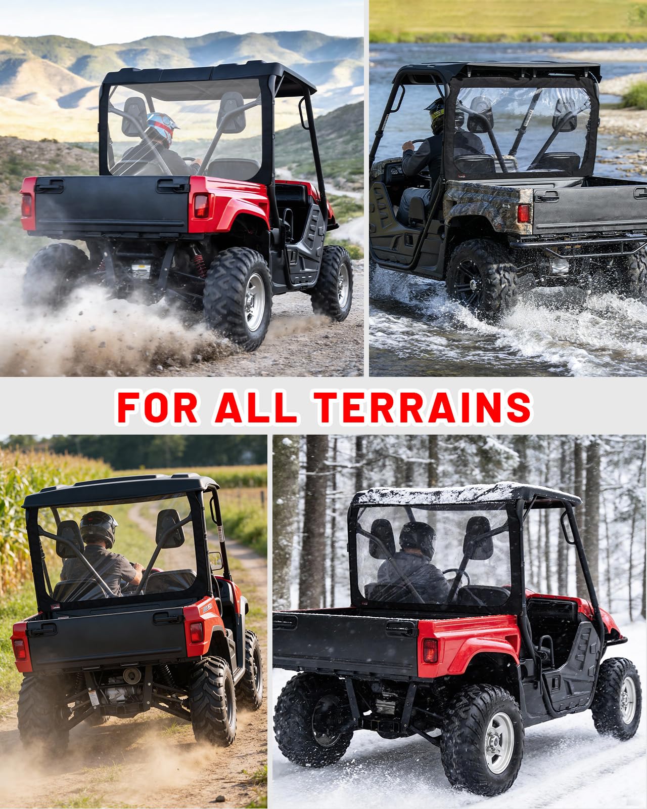 Rhino UTV Pare-brise arrière StarknightMT avec fermeture éclair compatible 450 660 700 Massimo MSU500 Hisun 500 700 Axis Cub Cadet Challenger Bennche