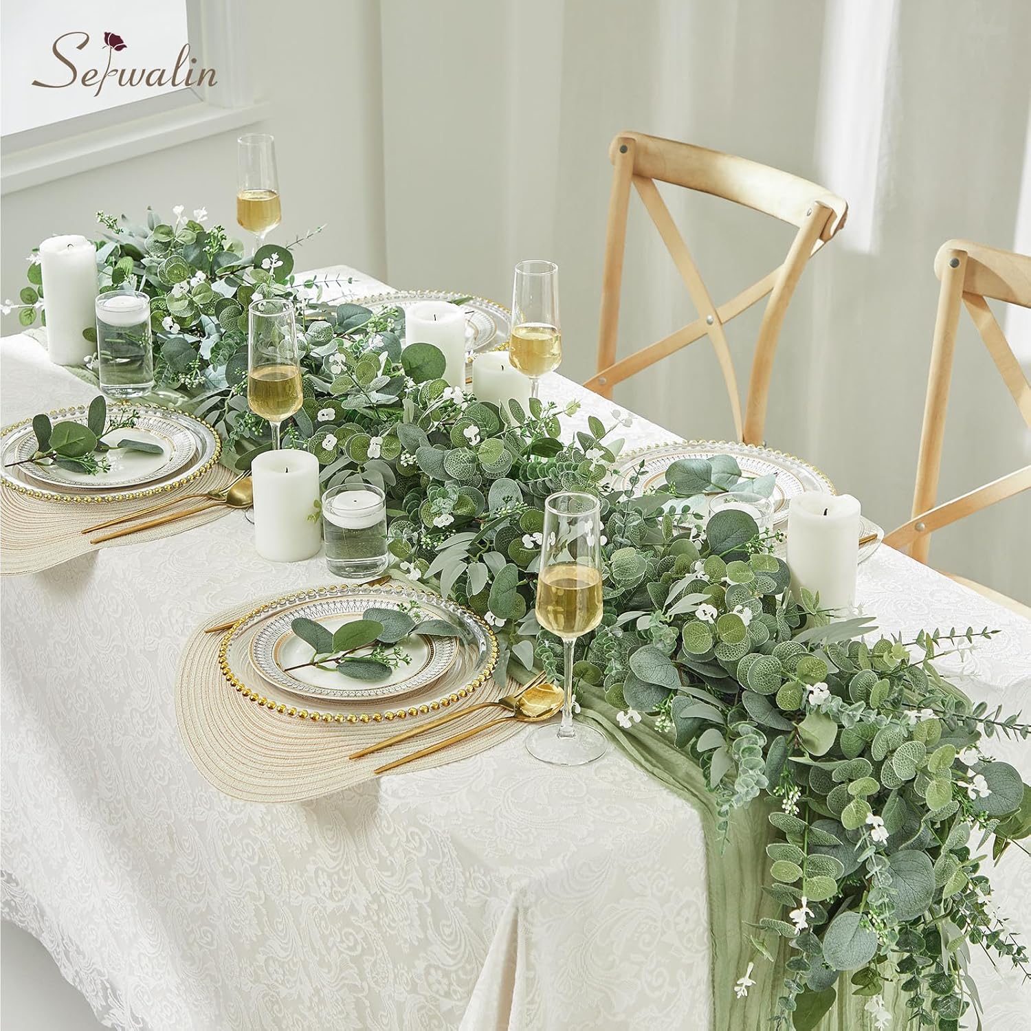 Serwalin 100pcs Artificial Mixed Eucalyptus Stems Leaves Bulk, 4Kinds Fake Greenery Silver Dollar Eucalyptus Leaves Picks,Faux Greenry Stems Sprays for DIY Bouquets Floral Arrangement Home Decor - Image 4