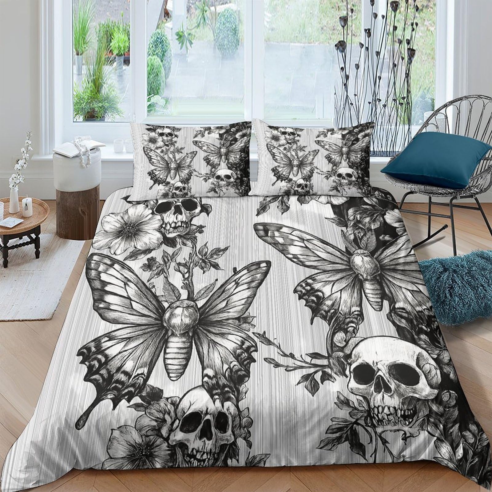 Ctjqhvkz Style-5 3D Printed Skull Butterfly Fitted Sheet Microfiber Soft Non Slip Bed Cover For Bedroom Dorm Decor Machine Washable Single（135X200cm）