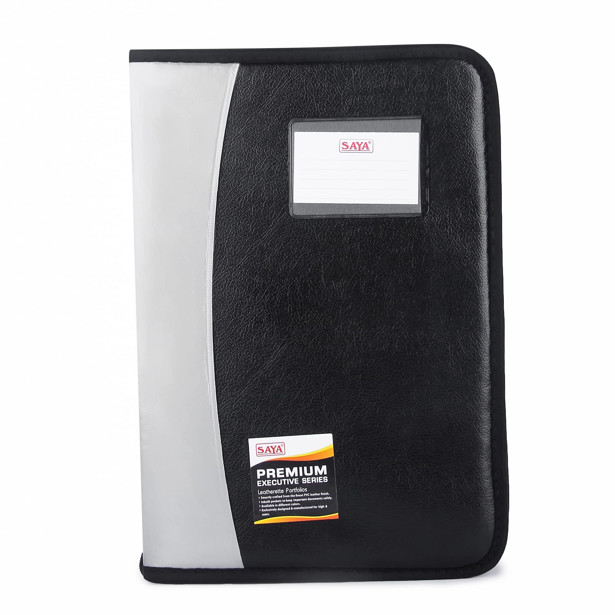 SAYA Portafolio ejecutivo de 10 bolsillos de piel sintética con cremallera, soportes para tarjetas y CD, lazo para bolígrafo, características de organización para certificados A4 FS B4, elegante