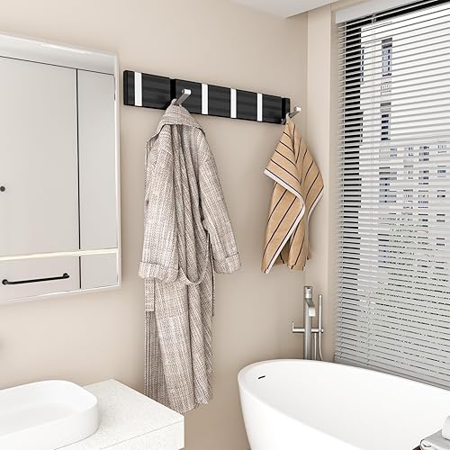 Miniatura 8 de Perchero montado en la pared, ganchos de pared de metal resistente, moderno perchero con 6 ganchos para ropa, llaves, sombreros, bolsos, batas