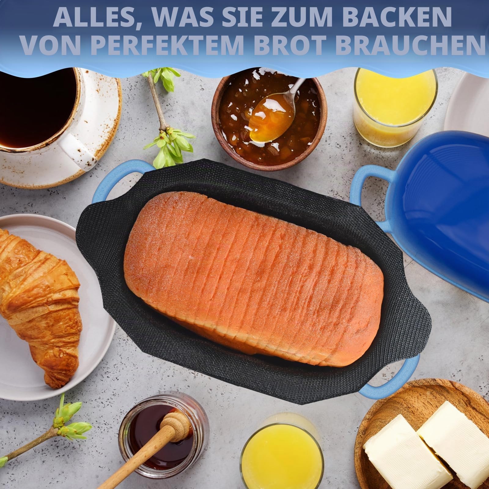 Dutch Oven zum Brotbacken – 2,5 QT Brotformen für hausgemachtes Brot mit perforiertem Antihaft-Silikoneinsatz, Gusseisen-Brotpfanne Dutch Oven Kastenform mit Deckel und Schlaufengriffen für