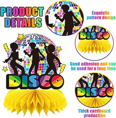 Miniatura 3 de 10 piezas de decoraciones de fiesta de discoteca de los años 70, centros de mesa de nido de abeja de los años 70 para temática retro, suministros de