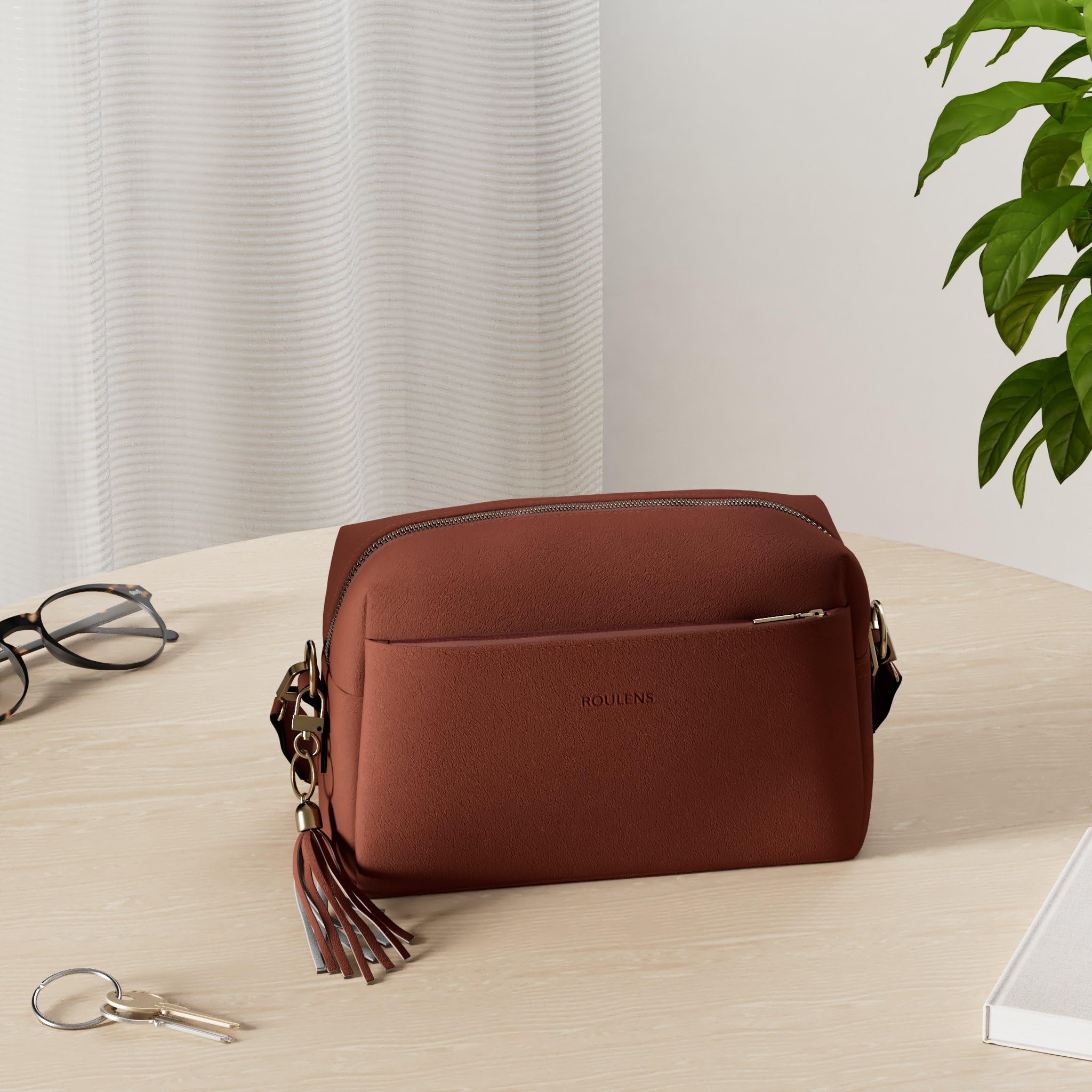 Roulens Piccola Borsa a Tracolla Donna con 3 Scomparti Capienti,Borsa Mano PU Pelle Messenger Crossbody Bag,Borsa a Spalla con Tracolla Ampia Regolabile e Rimovibile