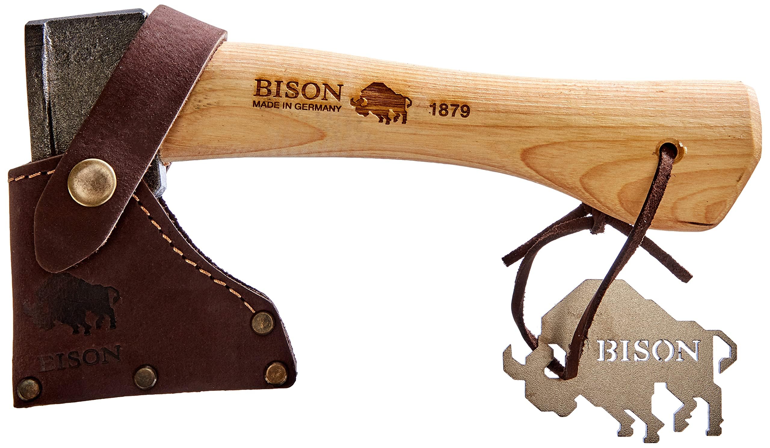 Bison 1879 Trekkingbeil, Minibeil, Outdoorbeil, 500 gr., handgeschmiedet für Camping Bushcraft und Outdoor, Hickorystiel 330mm