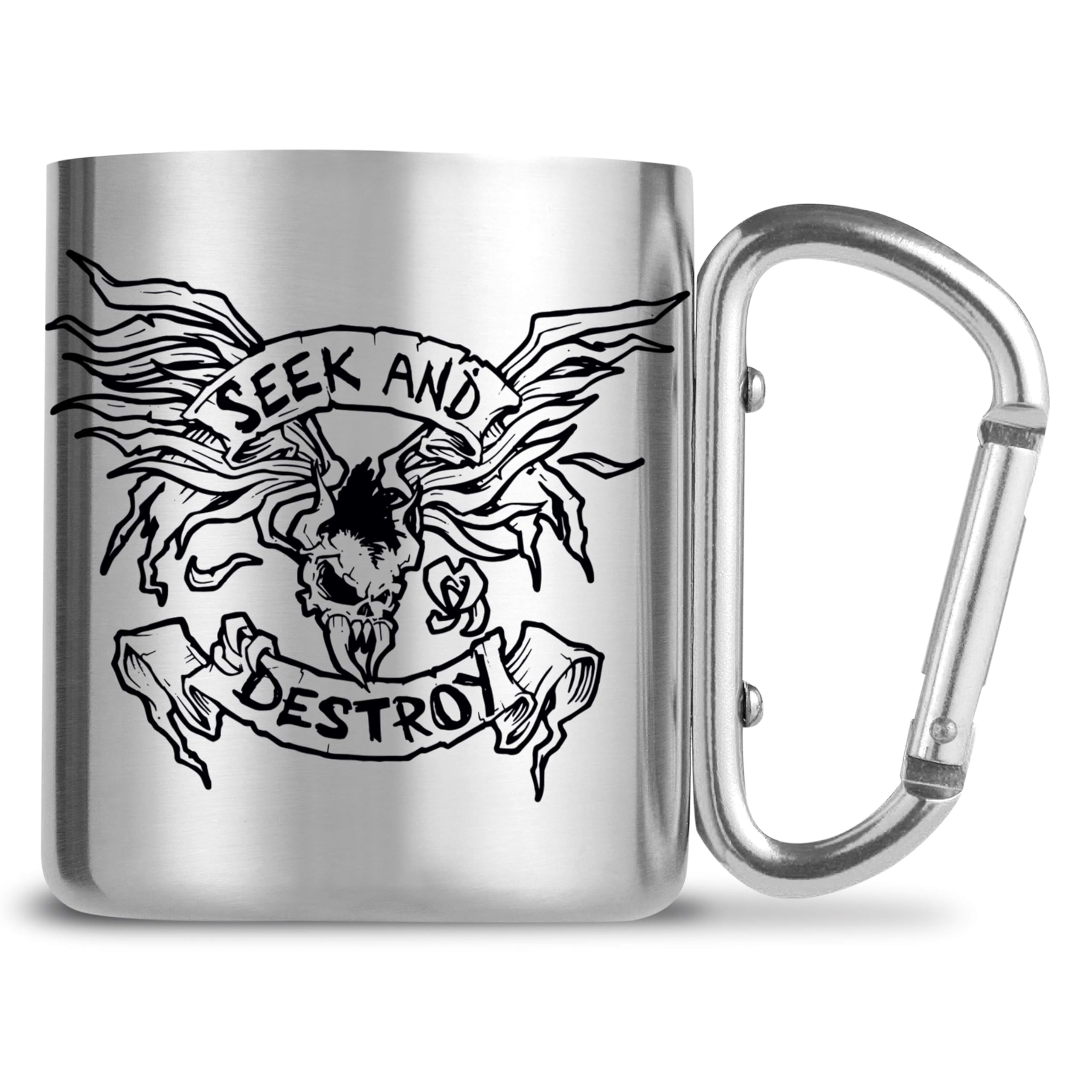 GB Eye Music - Tazza In Metallo Con Moschettone Seek And Destroy - Acciaio Inox A Doppia Parete, 235ml