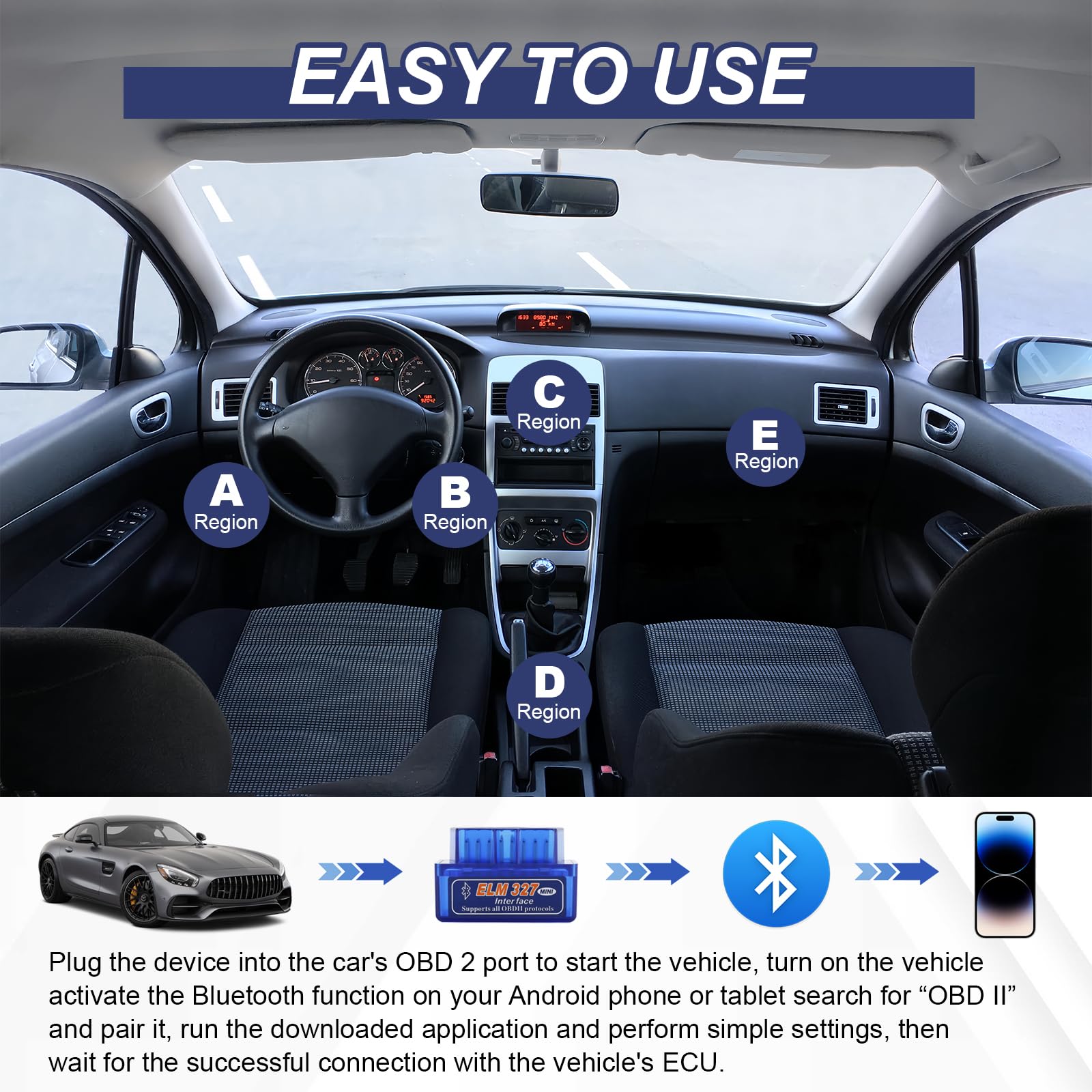ELM-327 OBDII Car Auto Diagnostic Scanner, Mini ELM-327 OBD2 Bluetooth Scan Tool Code Reader,Car Diagnostic Scan Tool,Wireless Interface OBD II Auto Car Failure Detector for Android Windows (1PC) — view 6
