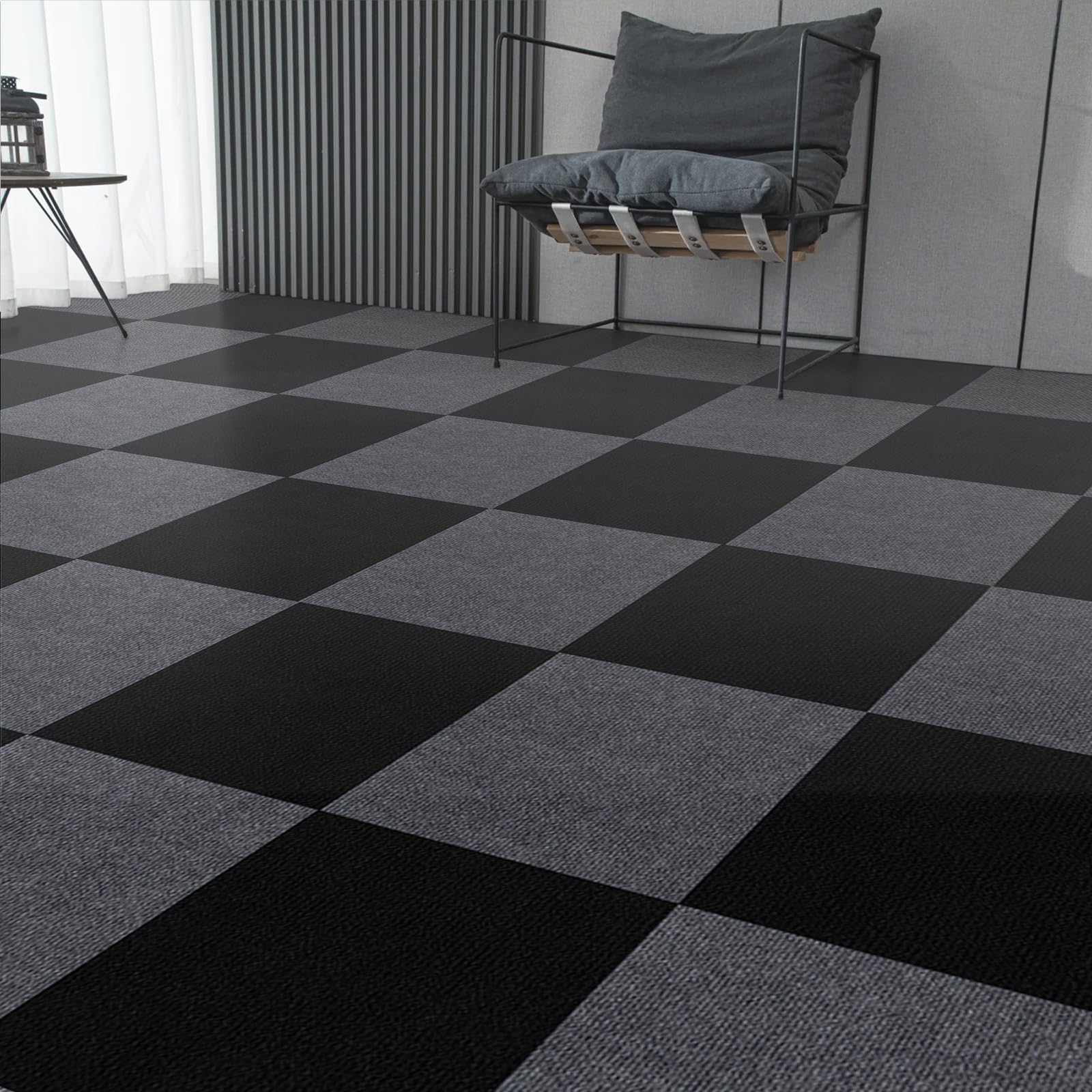 Dalles de moquette autocollantes, carreaux de moquette pour sol, tapis antidérapants pour salon, bureau, chambre, noir, à décoller et à coller, 30 x 30 cm, 20 pièces