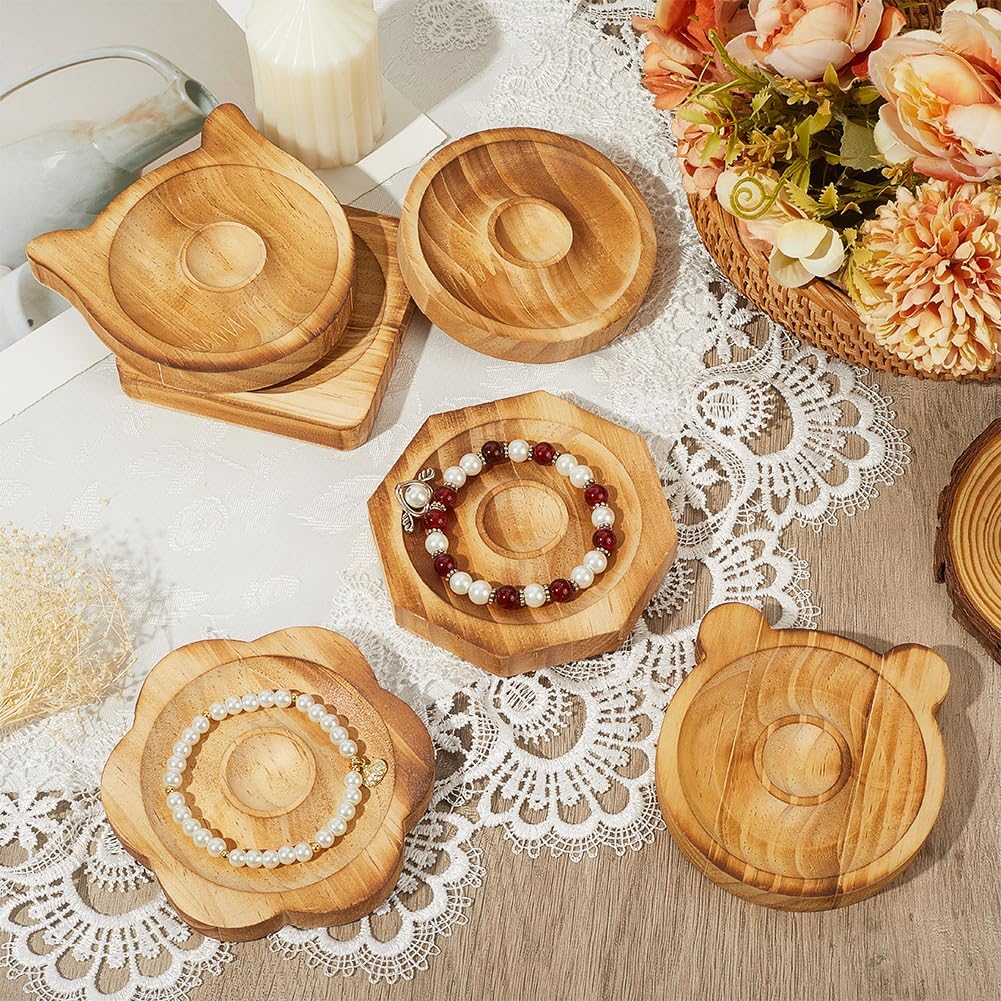 Beebeecraft 6Pcs 6 Styles Bracelet Making Bead Tray Wooden Bead Boards Flower Octagon Bear Cat Shape Wooden Bracelet Design Board Jewelry Organizer Tray Mats for Jewelry Making DIY Crafts