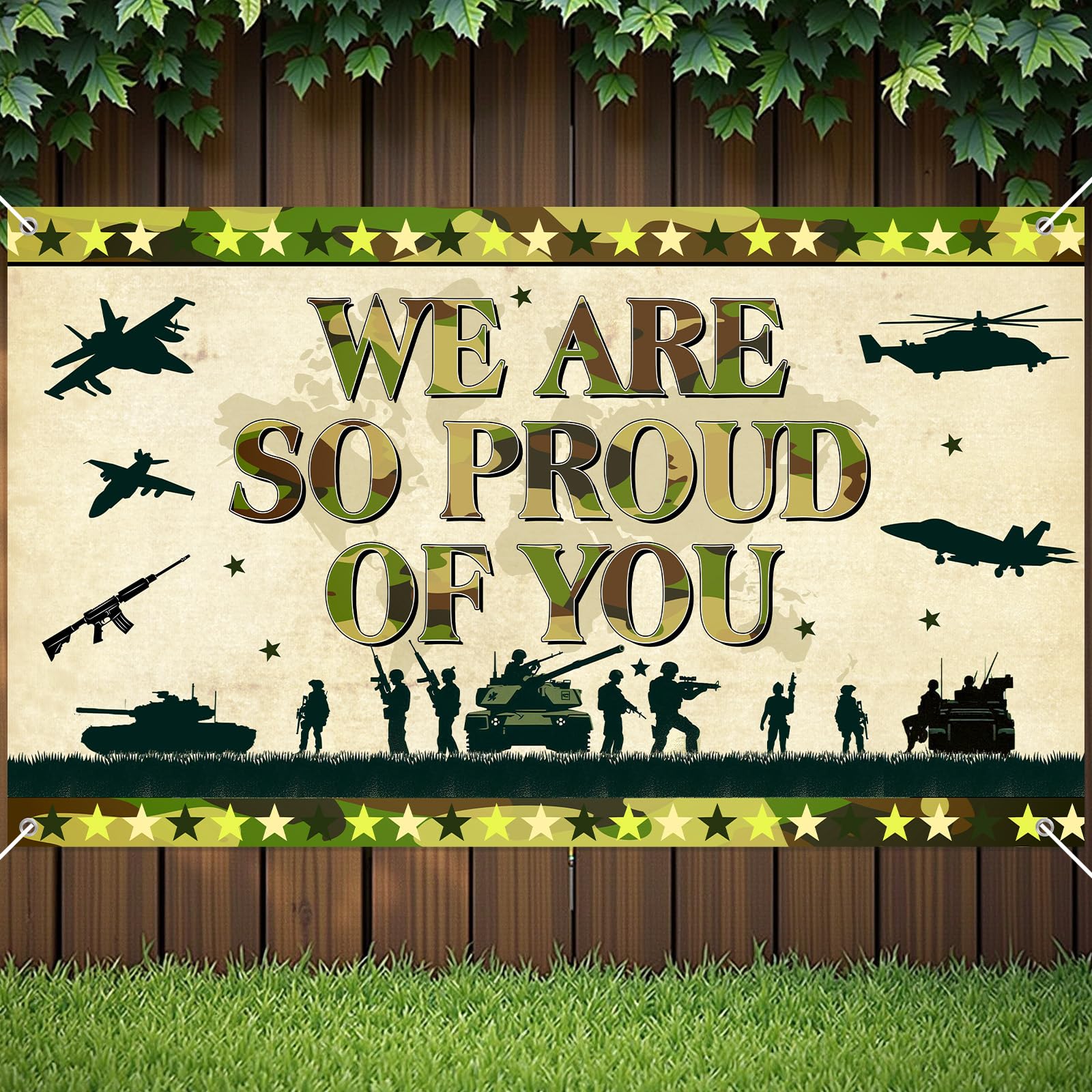 Army Camouflage We are So Proud of You Banner Patriotic Soldier Army Go Away Party Decorations Memorial Day/4th of July Banner Deployment Returning Back Military Army Homecoming Party Decoration