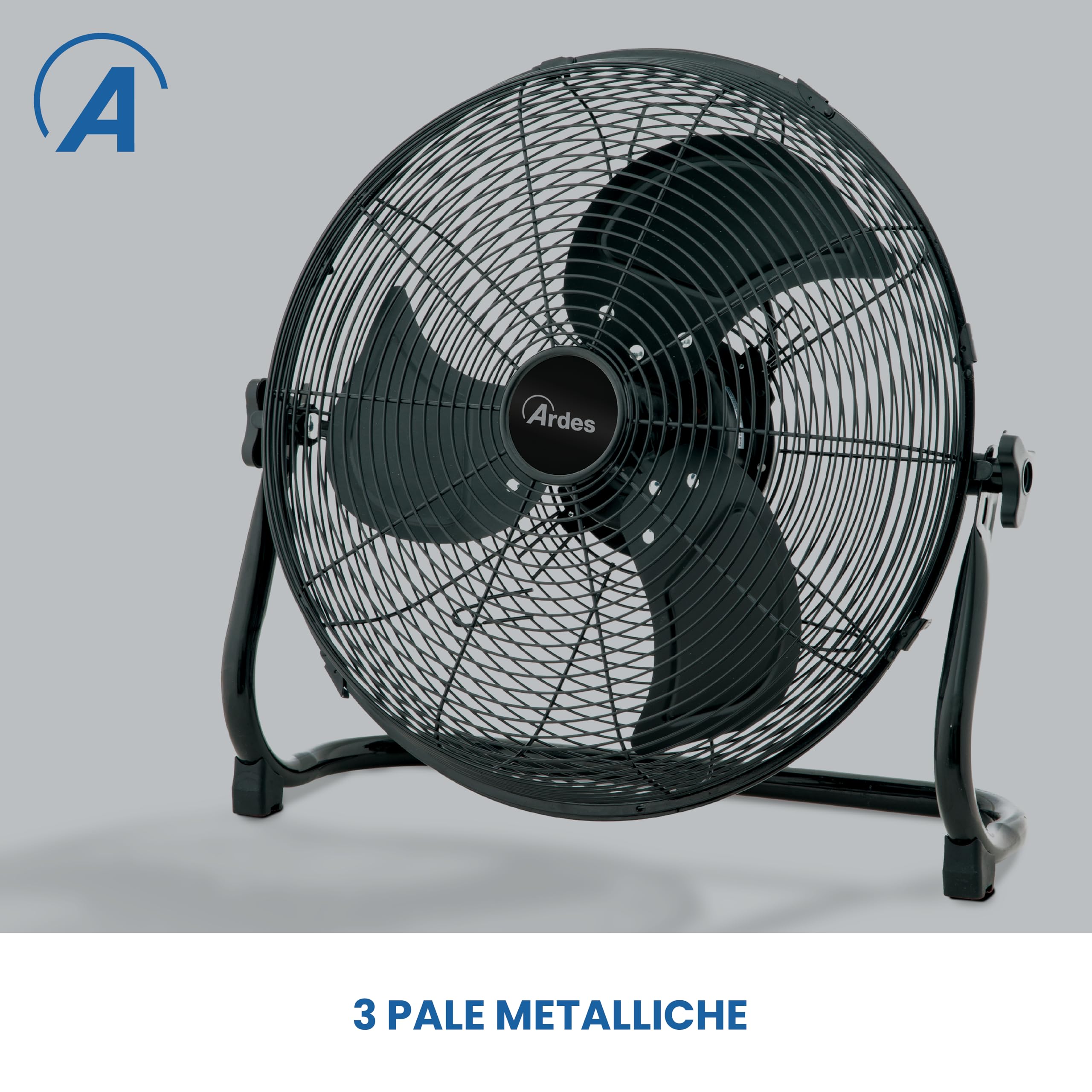 ARDES BOX METAL 45 B AR5C45BB Bodenventilator Ø45 cm 100 W mit 3 Geschwindigkeiten, Metallgehäuse und vertikaler Neigung für starke Belüftung