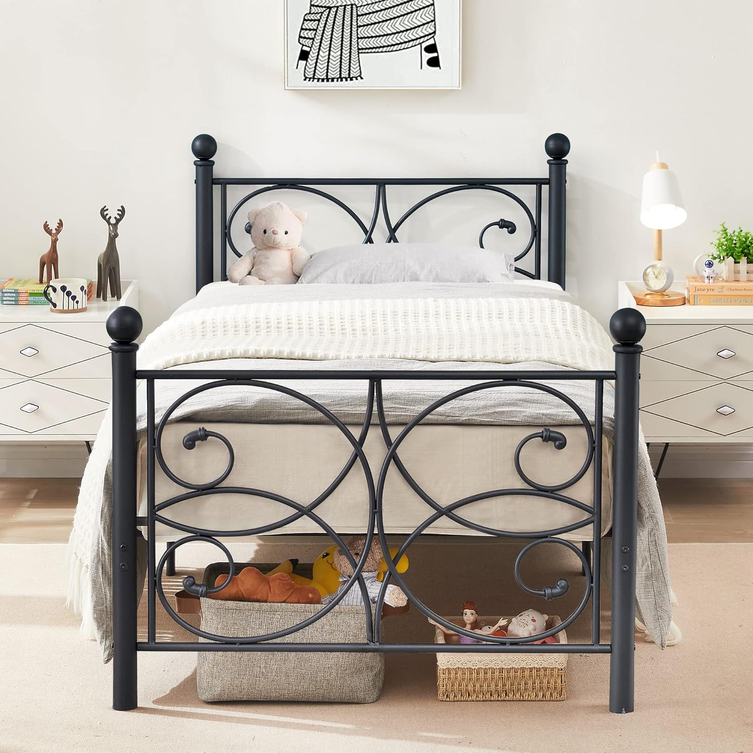 VECELO Twin Bed Frame with Headboard and Footboard, Metal Mattress Foundation, Heavy