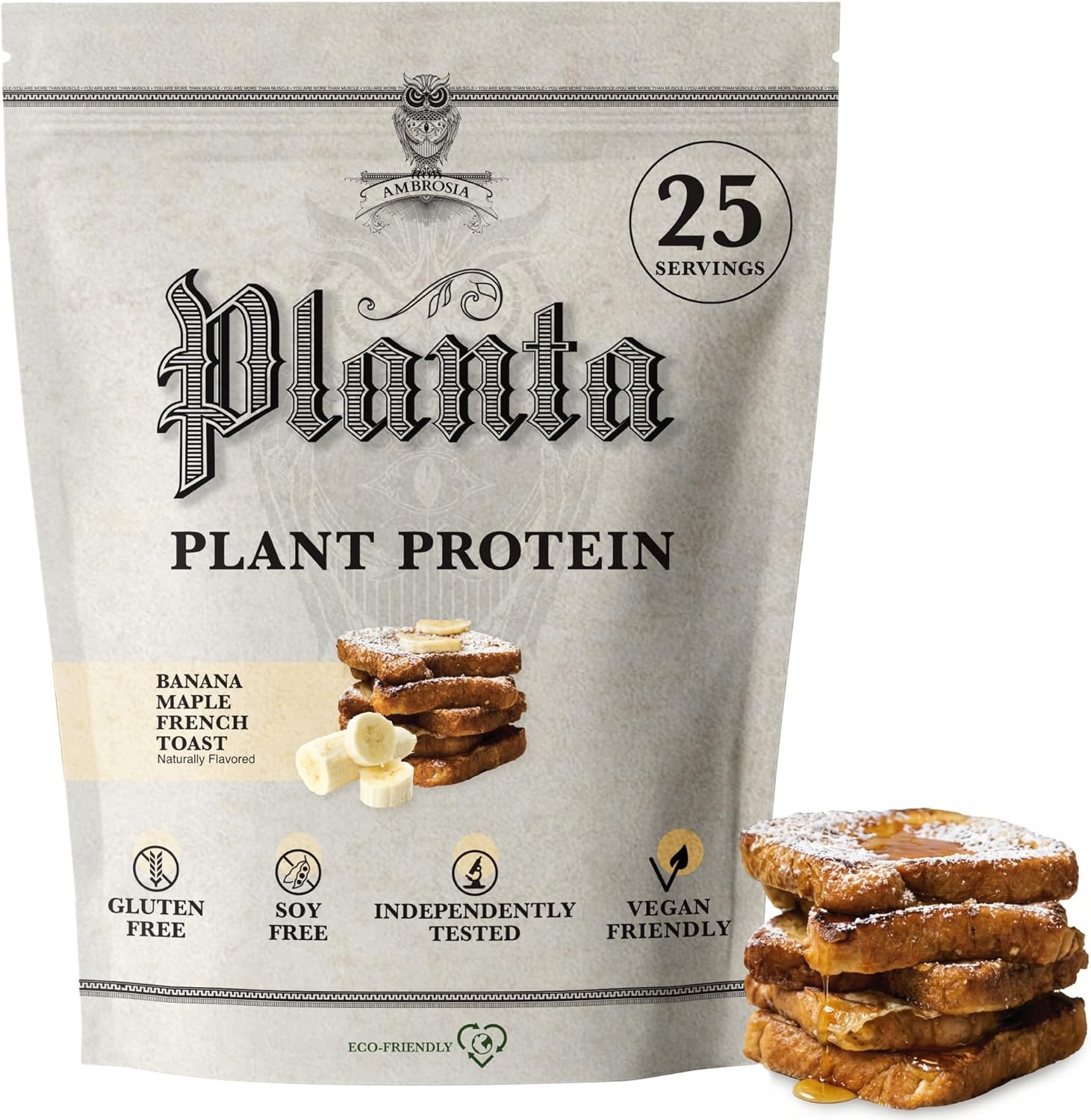 Ambrosia Planta - Plant-Based Protein Powder 20g | Dairy Free Vegan Protein Powder with BCAA Amino Acids | Keto-Friendly, No Added Sugar | 25 Servings | Banana Maple