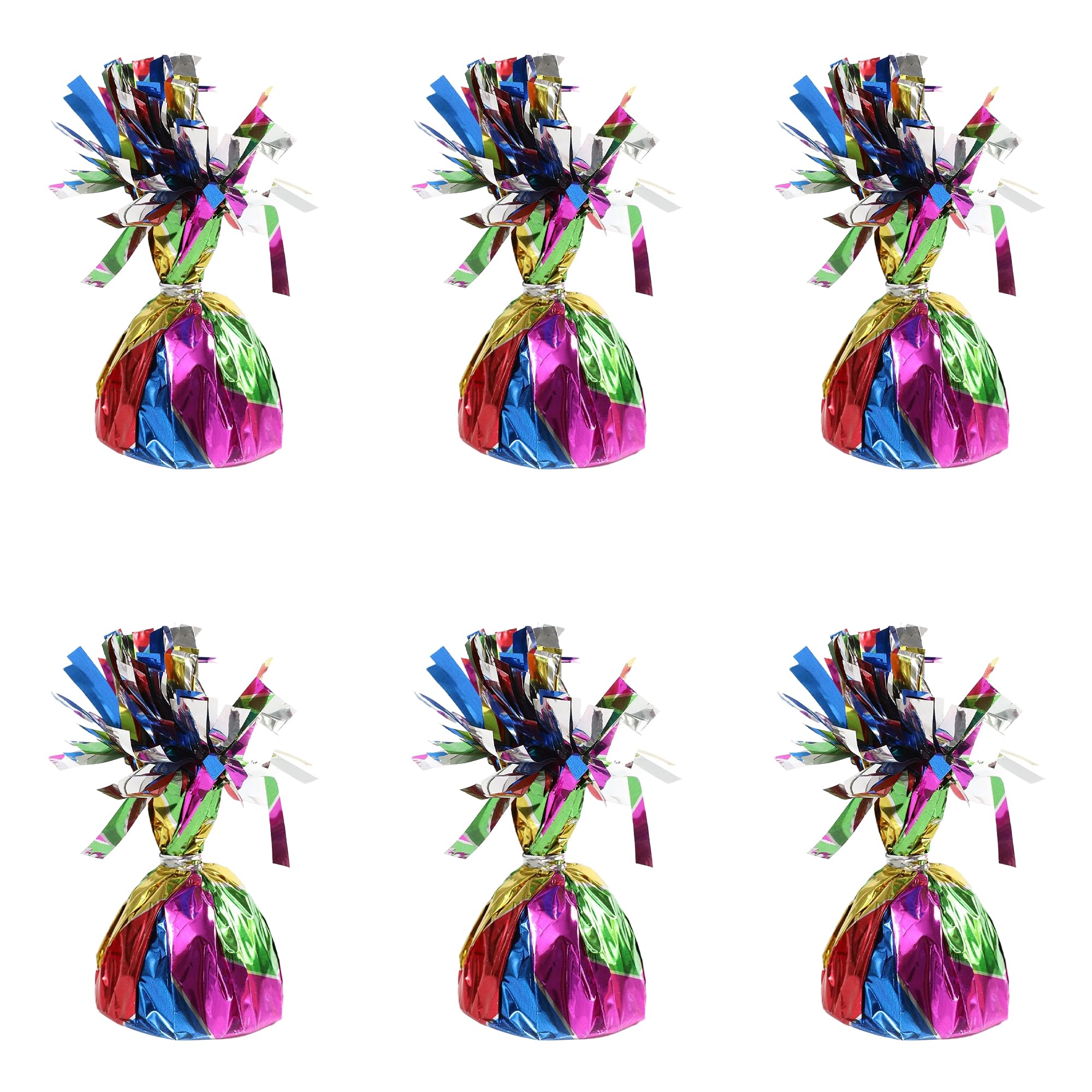 Foil Balloon Weights for Helium Balloons in Rainbow Foil - 6x 160g Heavy Balloon Weights Birthday Party Wedding Celebration Décor with Tassles