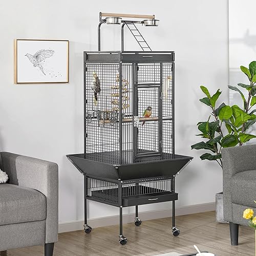 Miniatura 2 de Yaheetech 61-inch Playtop Wrought Iron Large Parrot Bird Cages with Rolling Stand for Cockatiels Yaxa Parrot Quaker Conure Parakeet Lovebird Finch
