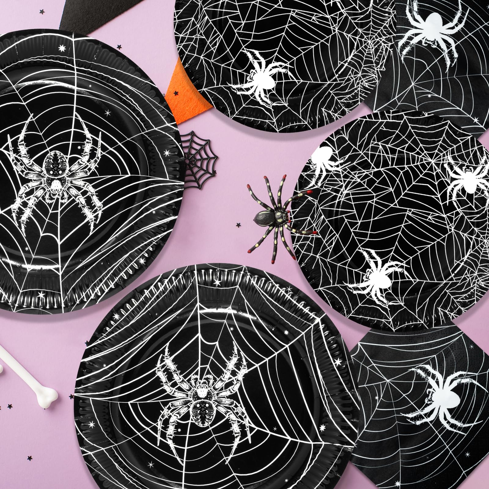 BFB Assiettes En Papier Halloween Maisons Hantées - Lot De 48 Pièces Avec Serviettes, Vaisselle Jetable Fête Violet
