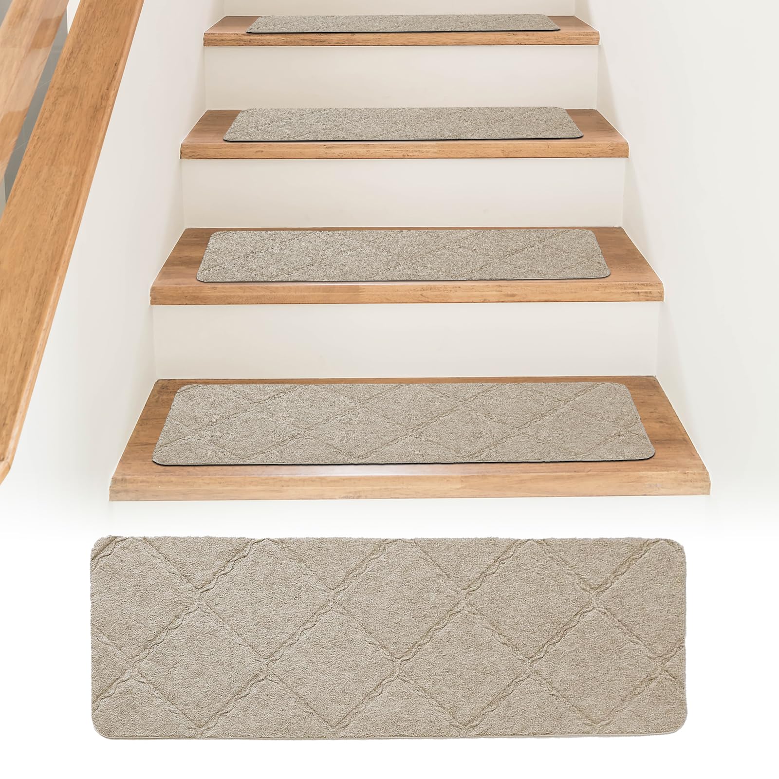 Bocguy Lot de 15 Tapis d'Escalier Antidérapant, 55 x 19 cm Marchettes d'Escalier Autocollantes Intérieur, Découpables, Réutilisables pour Protéger Les Escaliers