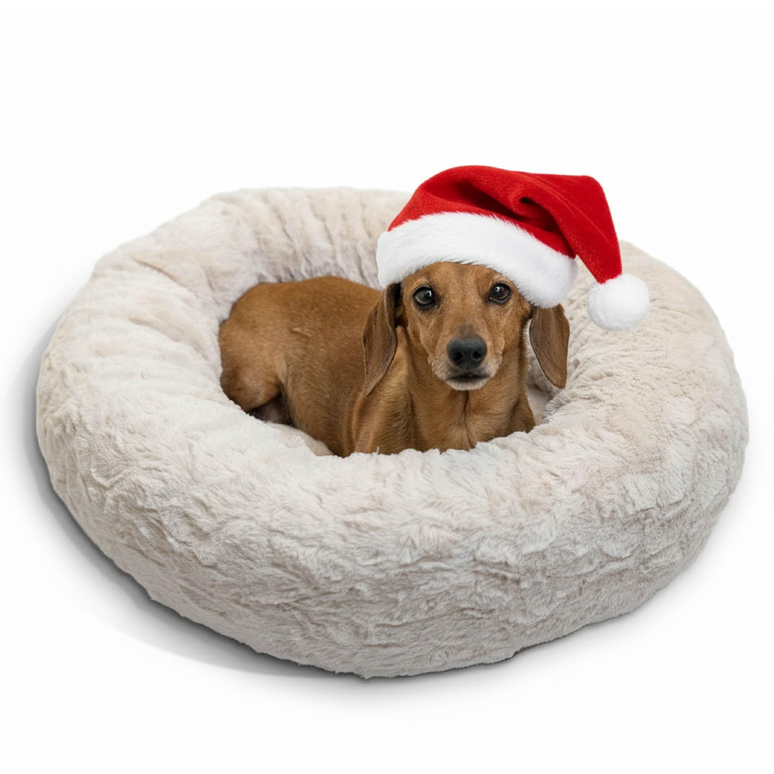 Best Friends by Sheri The Original Calming Donut Dog and Cat Bed in Lux Fur, Oyster, Small, 23x23