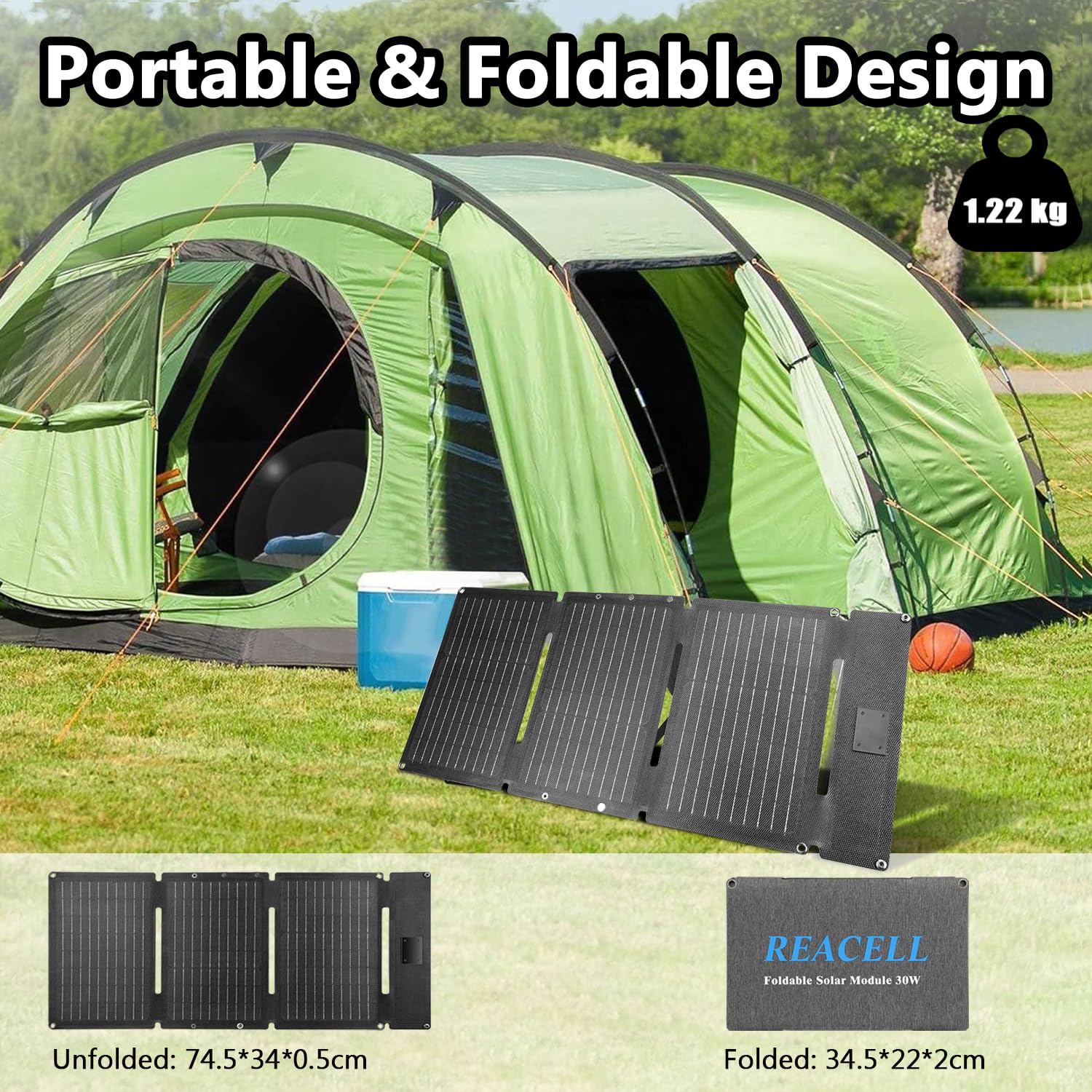 Chargeur Solaire 30W Portable avec Ports USB-C et USB-A, Panneau Solaire Pliable Étanche IP65, Compatible avec Smartphones, Batteries Externes et Appareils Photo