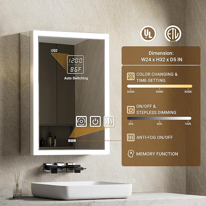 Botiquín de baño con espejo y luz LED 24x32 miniatura 4