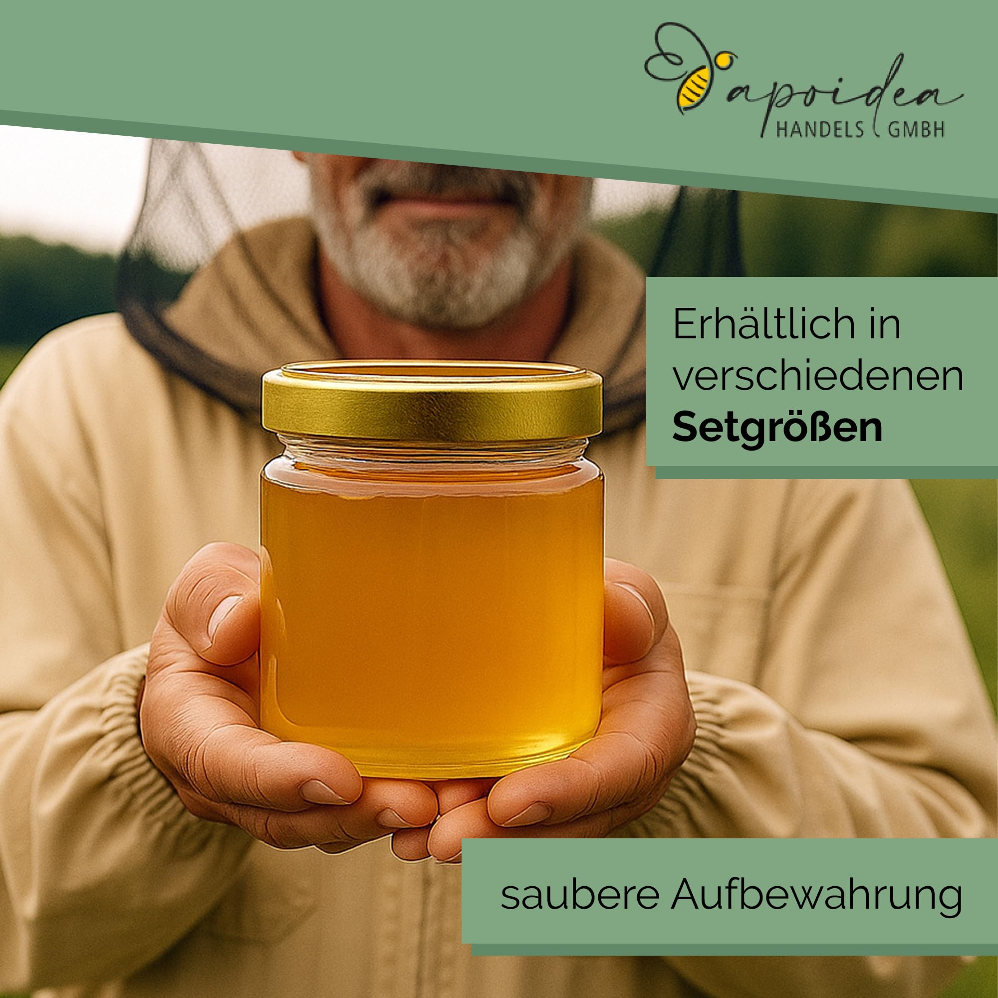 Apoidea – Honiggläser 500g mit DEEP Twistoff Deckel in Gold 26 Stück/Honiggläser 500g mit Deckel/Honigglas und Einweckglas Deepglas/Hochwertige Honig Gläser für Ihren eigenen Honig