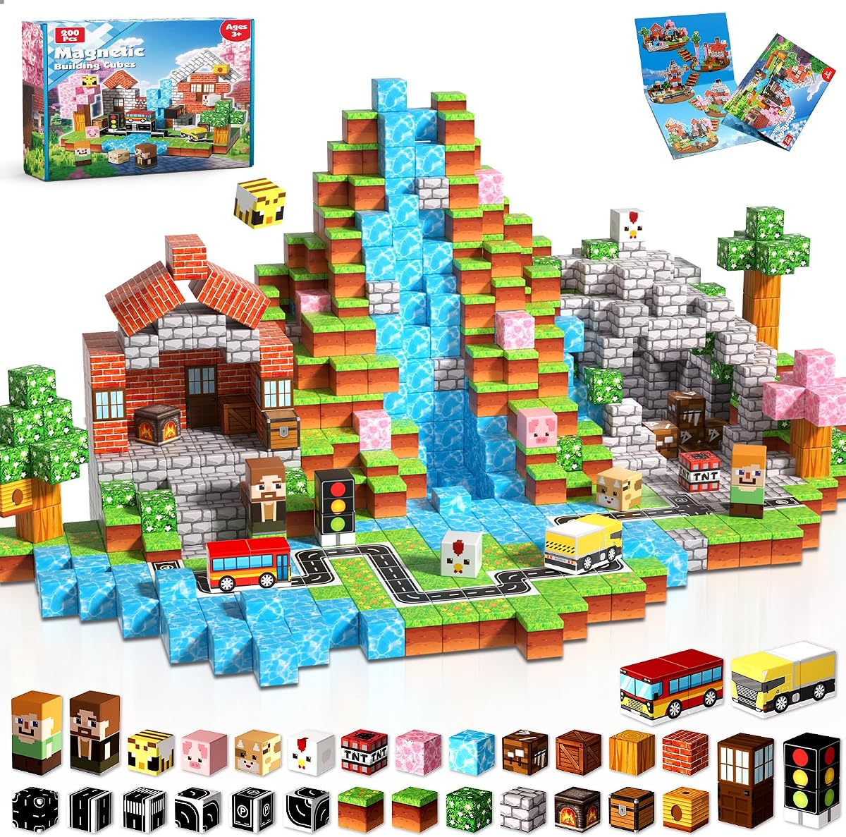 Magneverse 200 PCS 0.8in Magnetic Blocks - Magnet Toys & Magnetic Building Blocks Cubes, Stacking Magnets, STEM Toys for School Acitivities, Birthday Gifts for Boys Age 3+ Years Old (Theme: Forests)