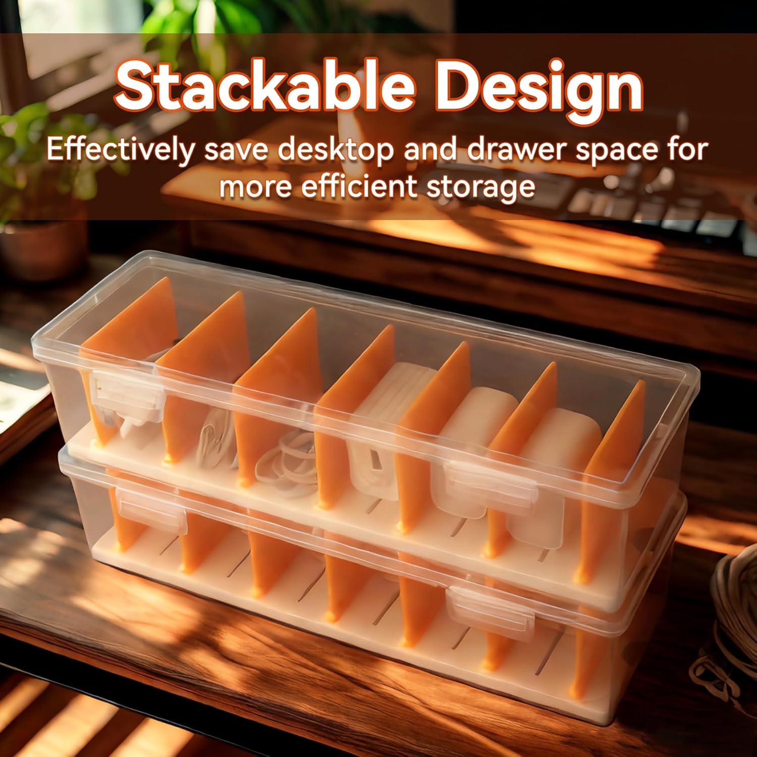 Klmnop 2 Pack Cable Organizer Box with 20 Wire Ties 30 Cable Labels, Clear Plastic Cord Storage Box with Lid, Phone Charger Organizer for Home Office Desk Drawer(Clear)