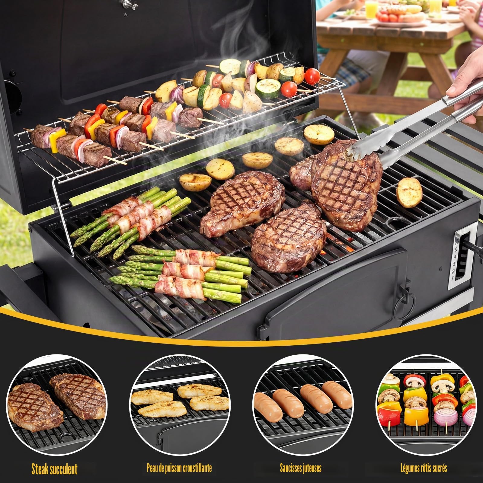 GFTIME Lot de 2 grilles de barbecue en fonte émaillée pour barbecue au gaz et au charbon de bois, 42 x 55 cm, en fonte de rechange pour Tepro Toronto, Taino Hero XL, Aktiva Angular, EL Fuego Montréal