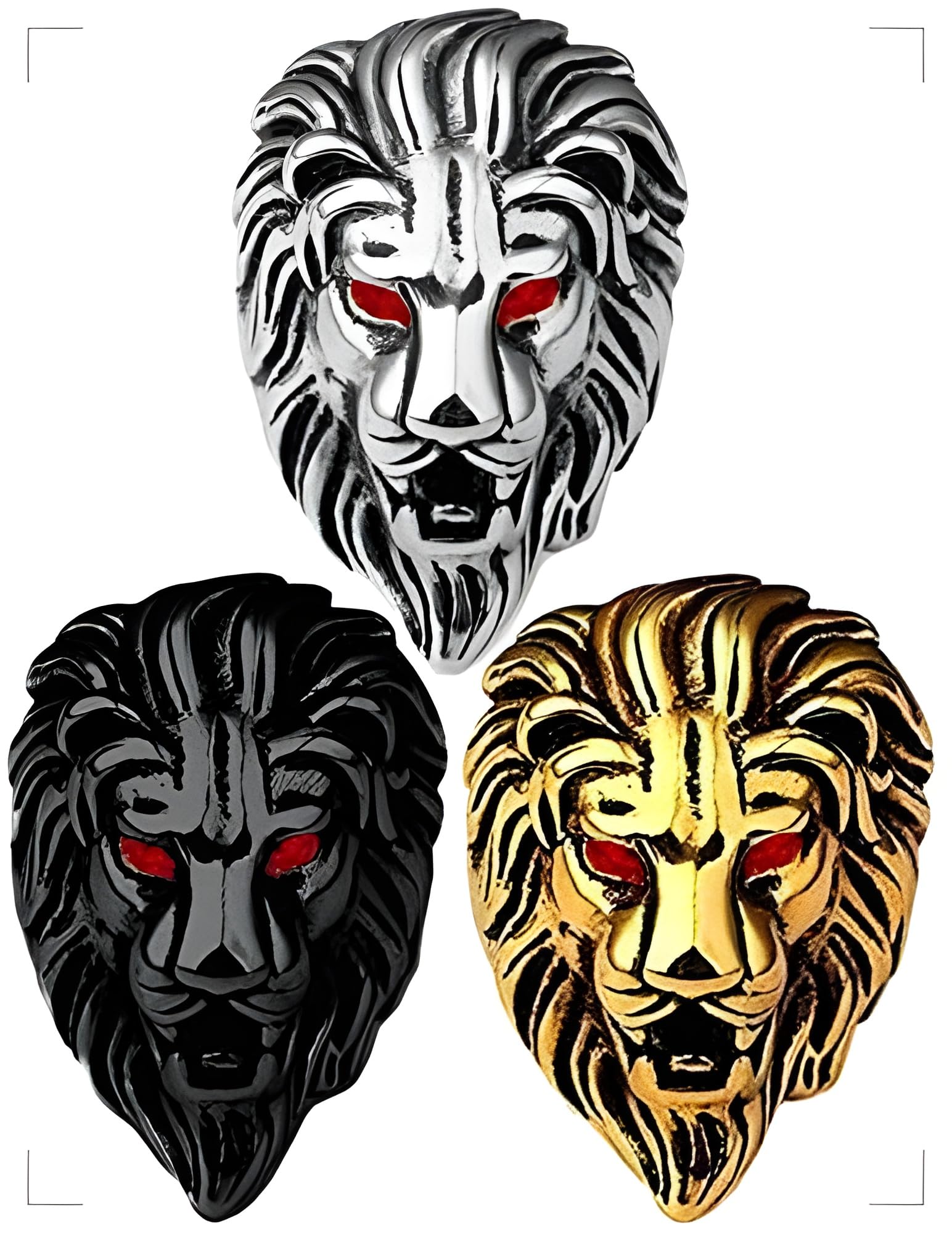 Stylish Finger Ring, Lion Face Multicolour Heavy Durable Stainless Steel Metal Rings For Men Boys, Wedding,Party And Casual Wear Ring. (Lion Combo) - One Size (B0CN1GK77D) Amazon Price History, Amazon Price Tracker