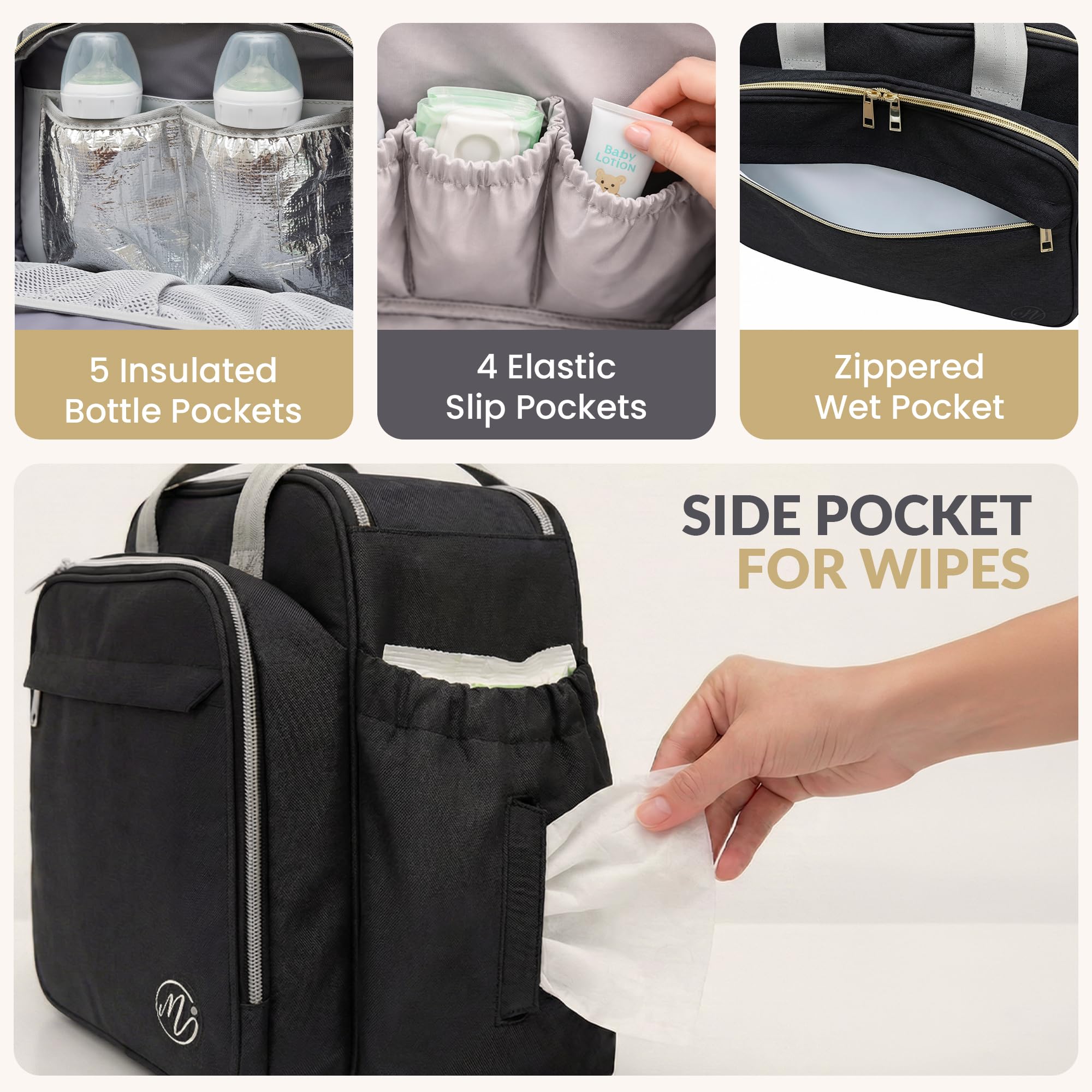 Mellories Umwandelbare Baby-Wickeltasche für Jungen und Mädchen, 4 Stile in 1 Rucksack, Wickeltasche