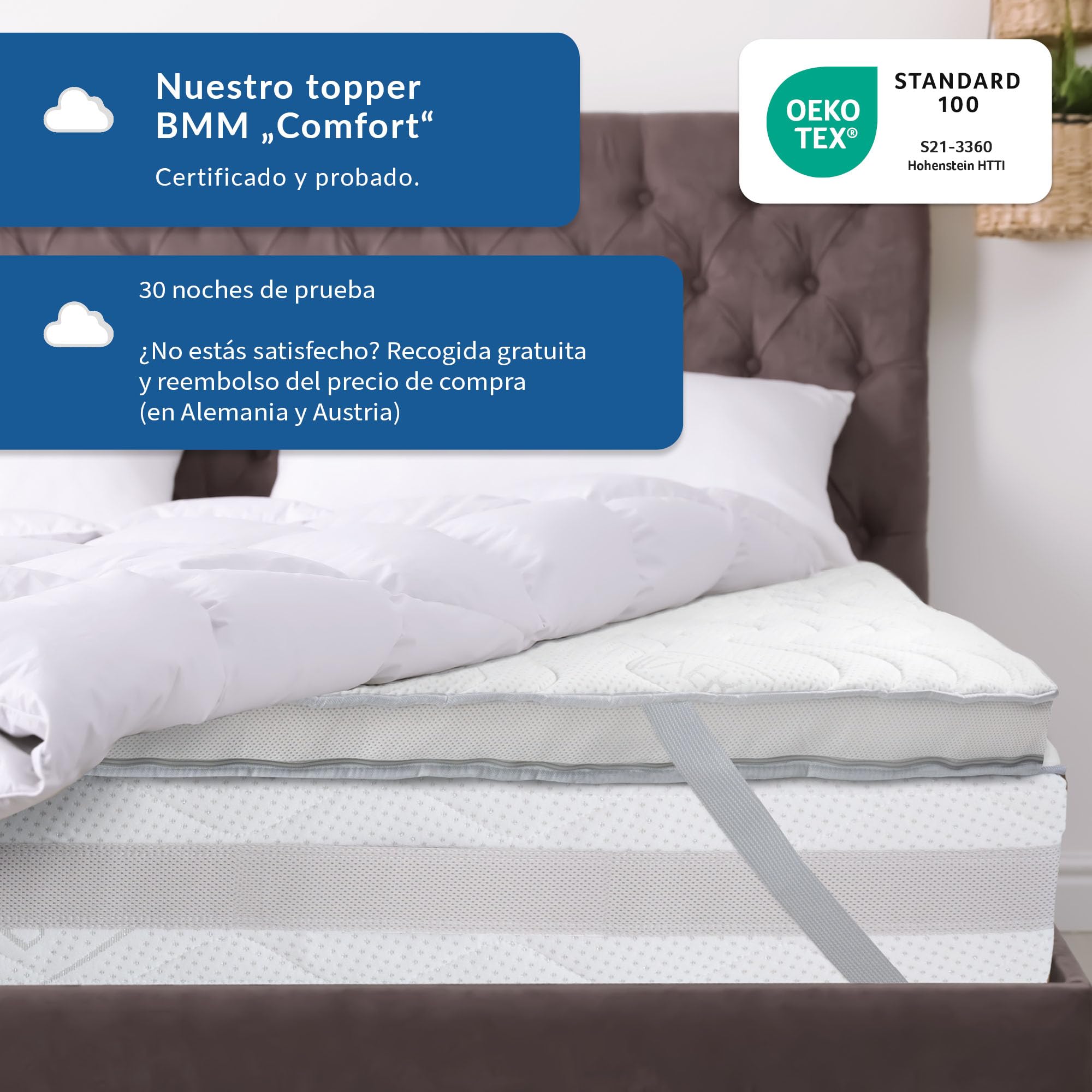 BMM Topper 160x200 cm Komfort Härtegrad H2 weich/PurLatex-Topper/Öko-Tex Zertifiziert/orthopädische Matratzenauflage/Höhe 8 cm/Topper produziert in Deutschland