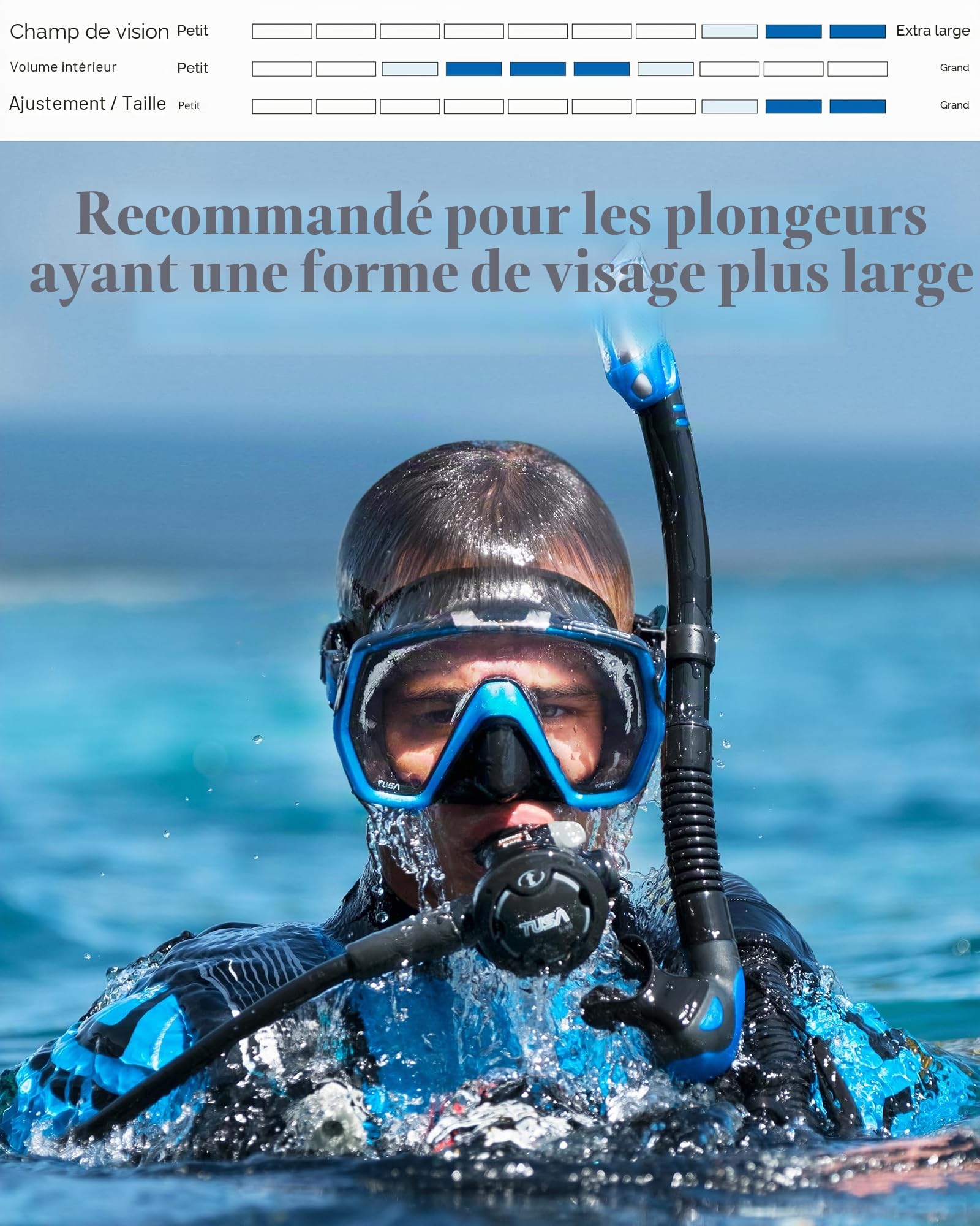 Tusa Freedom HD Masque de Plongée sous-marine natation snorkeling pour Adulte