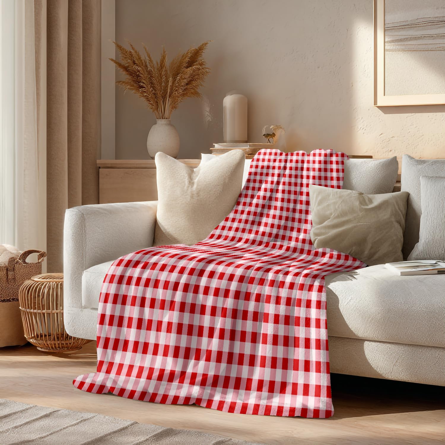 Plaid vichy rouge et blanc 150x100 cm couverture canapé et nappe carrée
