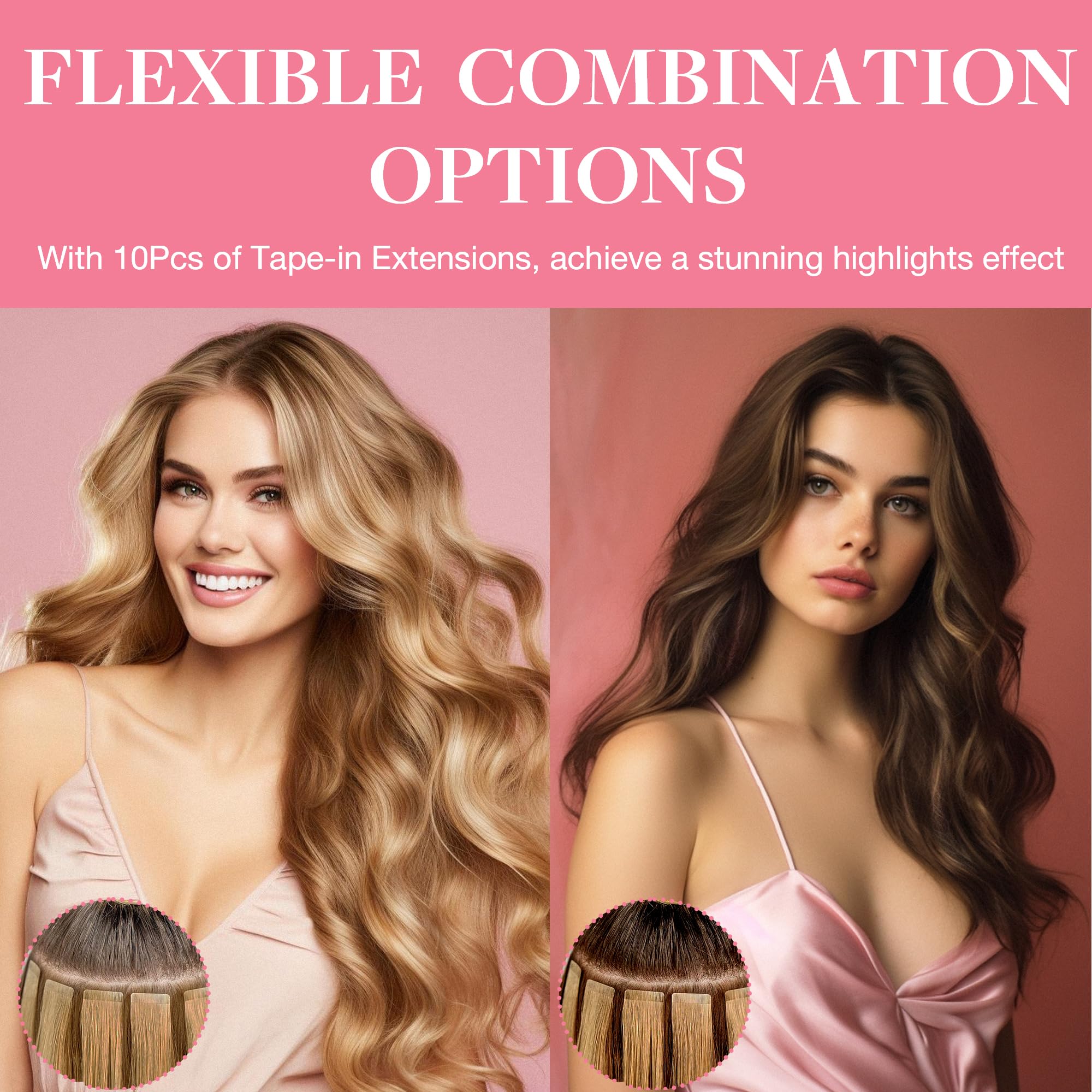 GOO GOO Extensiones Adhesivas Pelo Natural, 40cm 10pcs 25g Marrón Nogal a Castaño Ceniza y Rubio Blanquecino Extensiones de cabello, Remy Extensiones de Cabello Natural Humano Auténtico
