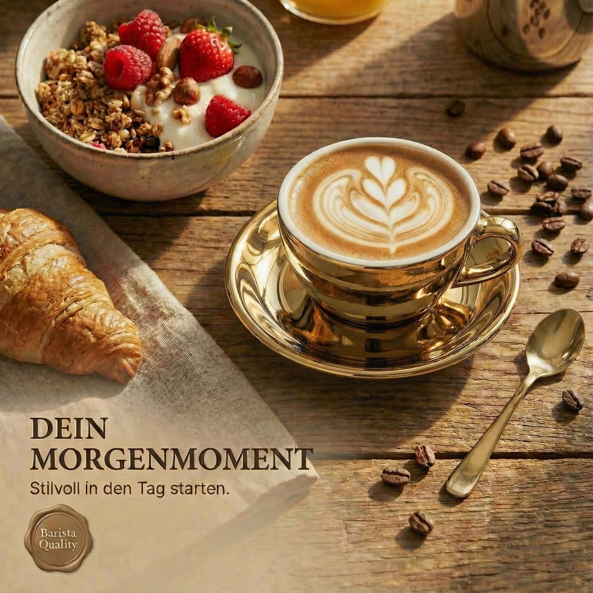 6 x filiżanka do cappuccino 200 ml | złoty - chrom | styl włoski | grube ścianki i ciężkie | zestaw 6 filiżanek do cappuccino ze spodkami - zestaw upominkowy