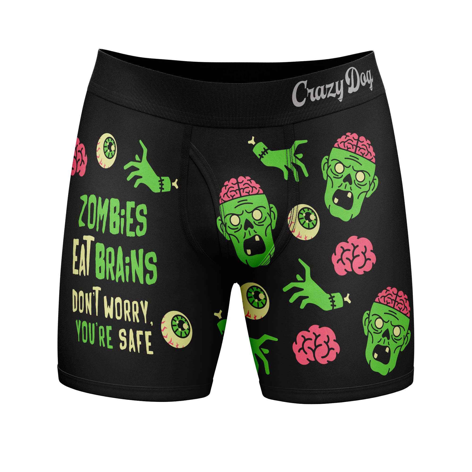 Crazy Dog T-ShirtsMens Zombies Eat Brains Don't Worry You're Safe Boxer Briefs Funny Underwear for Guys