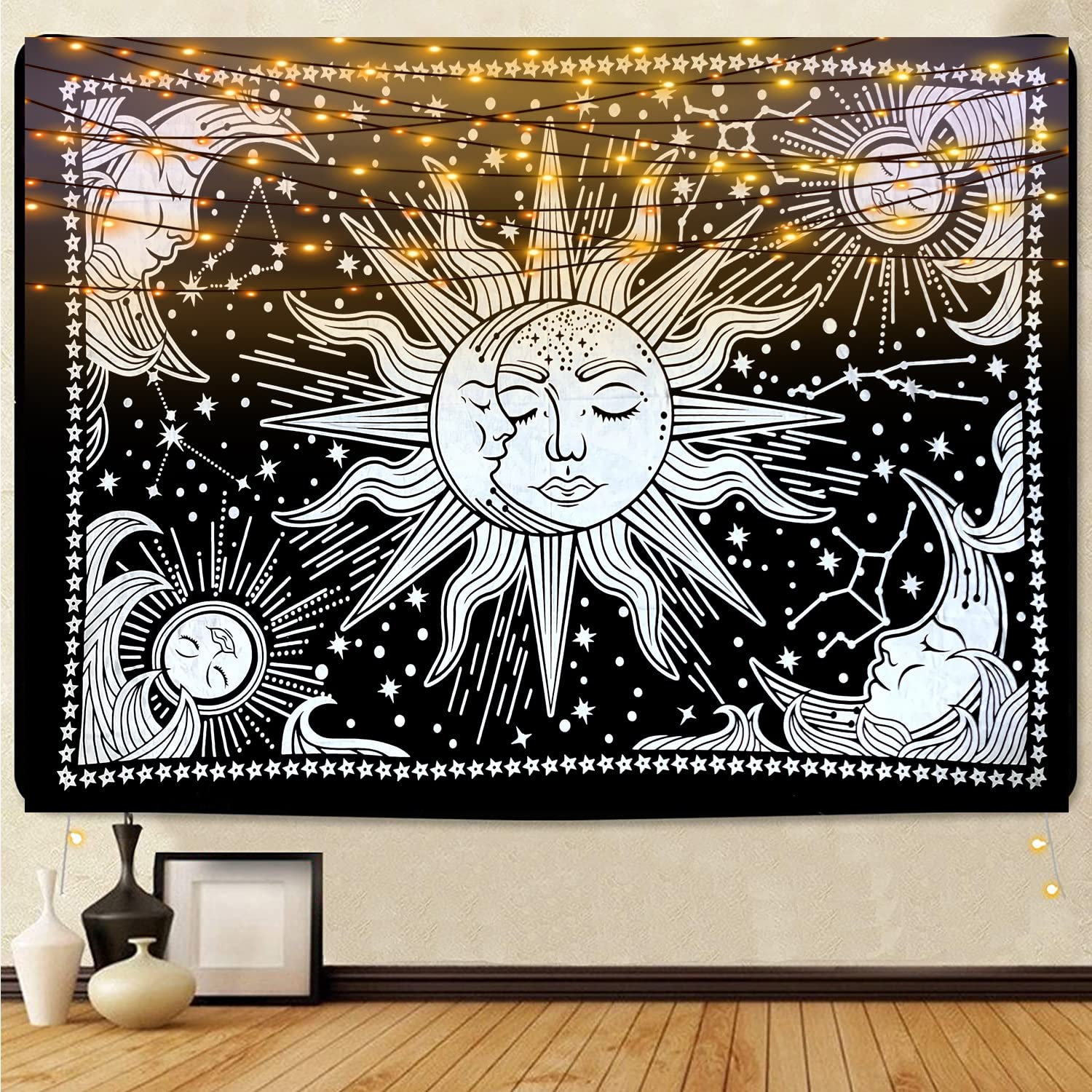 ICC Small Poster for Bedroom Hippie Decor Wall Hanging Dorm Collage Bohemian Art Psychedelic Trippy Picnic Blanket bedrooms Living RoomTablecloth Tapestry 30 x 40 Inch (Multi Sun) 3